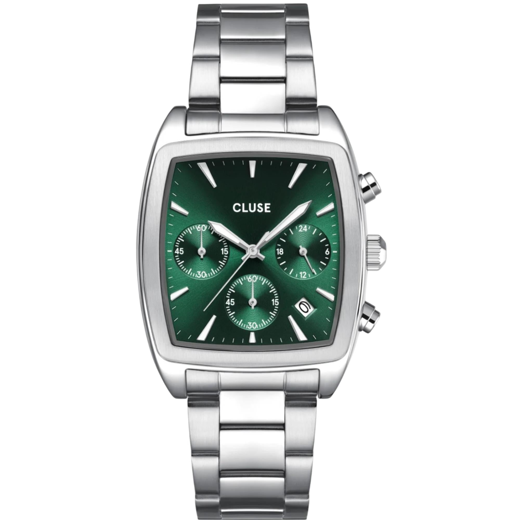 CLUSE Quartaut Quarz Chronograph Grünes Zifferblatt Stahlarmband Herrenuhr CW52002