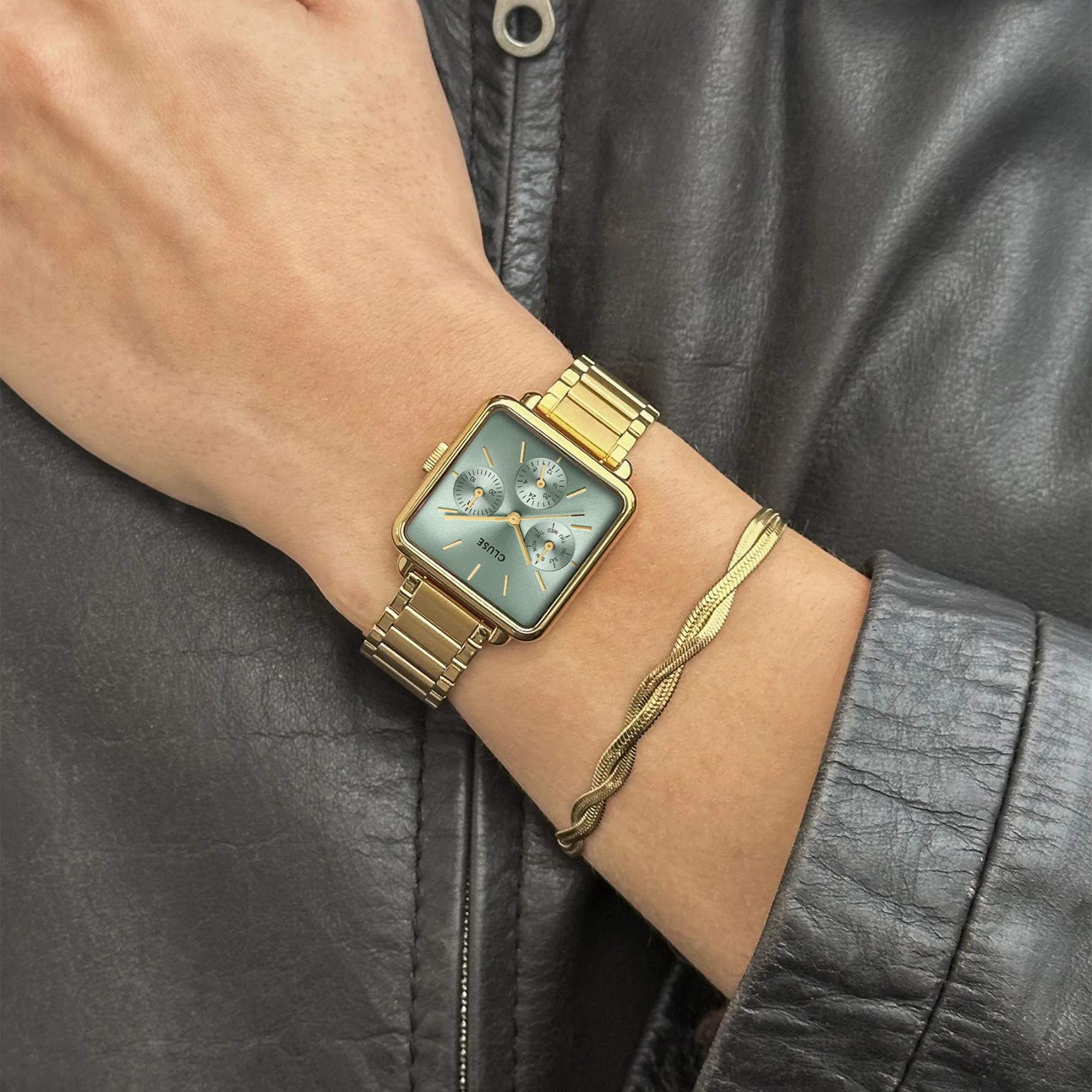 CLUSE La Tétragone Quarz Chronograph Grünes Zifferblatt Stahlarmband Damenuhr CW13805