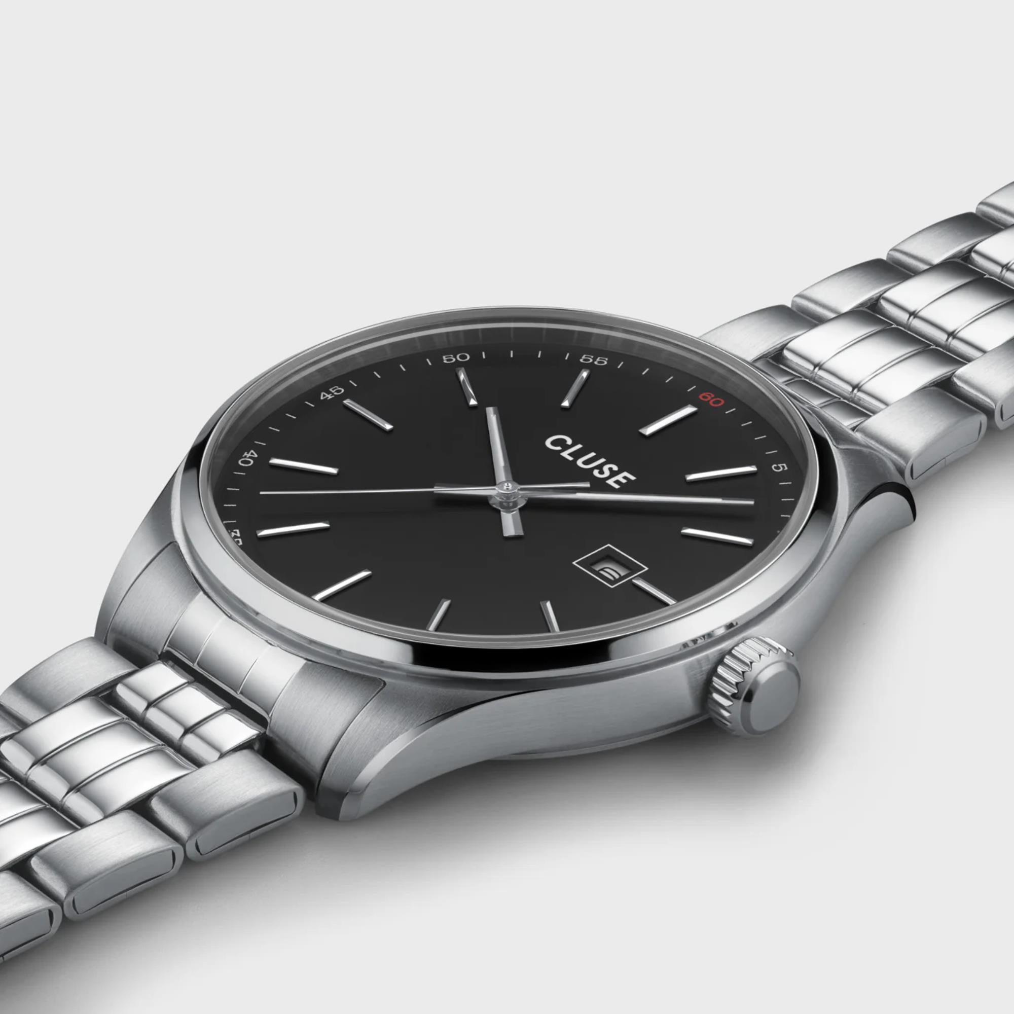 Orologio da uomo CLUSE Anthéor quarzo quadrante nero cinturino in acciaio CW20904