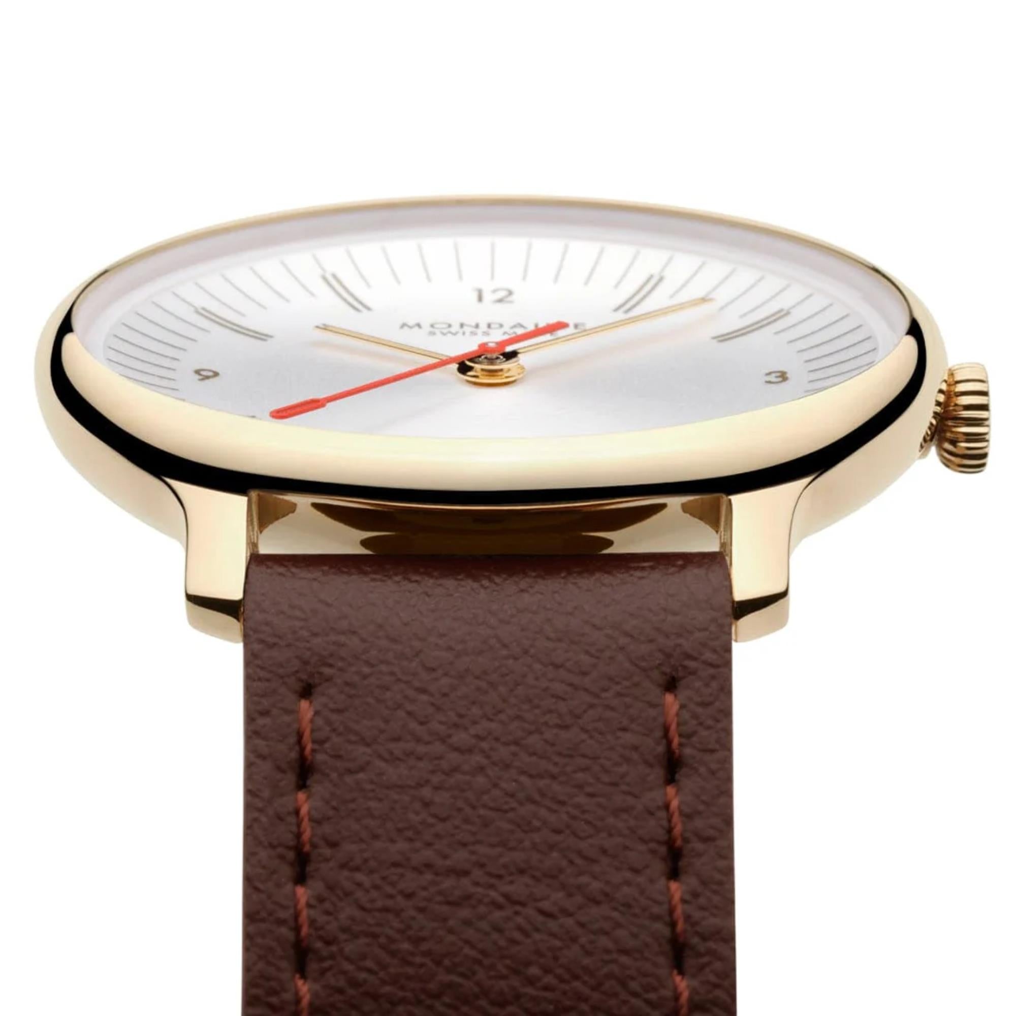 Mondaine Doppio Quarz Off-White Zifferblatt Lederarmband Damen Uhr MLE.33110.LGV
