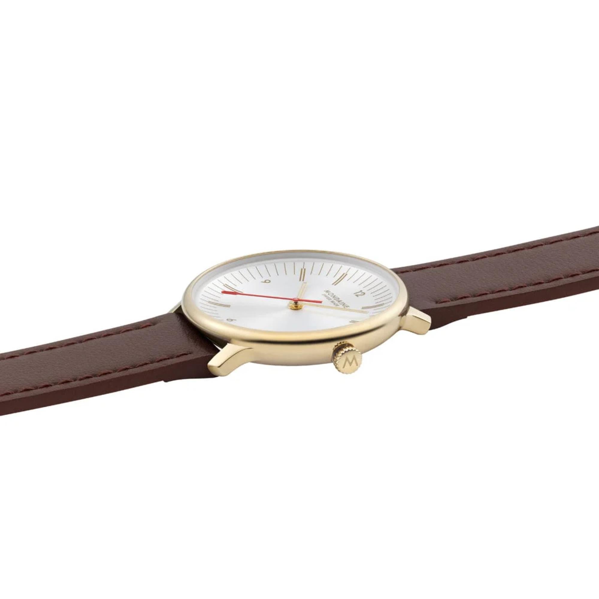 Mondaine Doppio Quarz Off-White Zifferblatt Lederarmband Damen Uhr MLE.33110.LGV