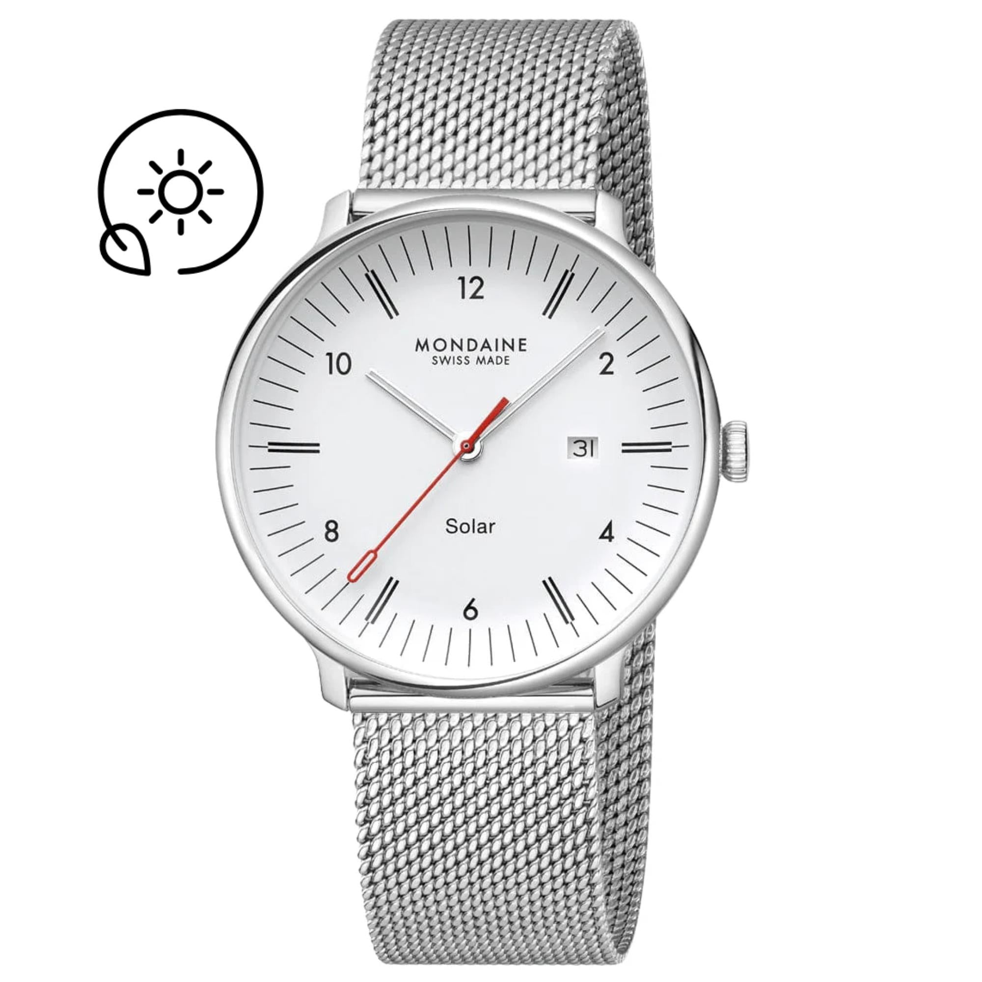 Mondaine Doppio Solar White Dial Steel Strap Men's Watch MLE.41910.SM