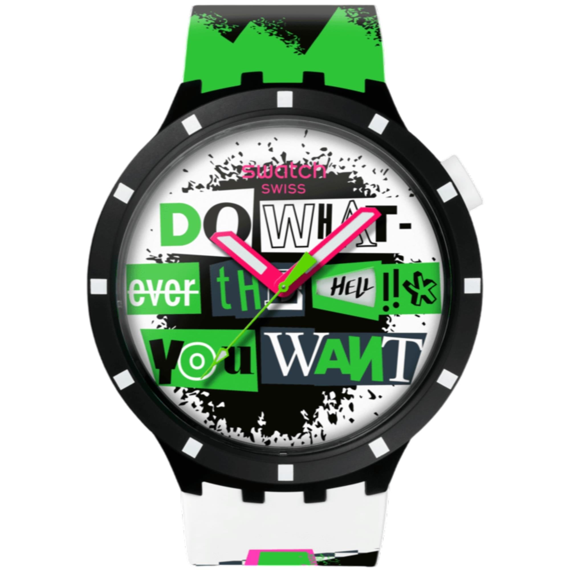 Swatch No Rules Lash Out White Dial Silicone Strap Watch SB03B701