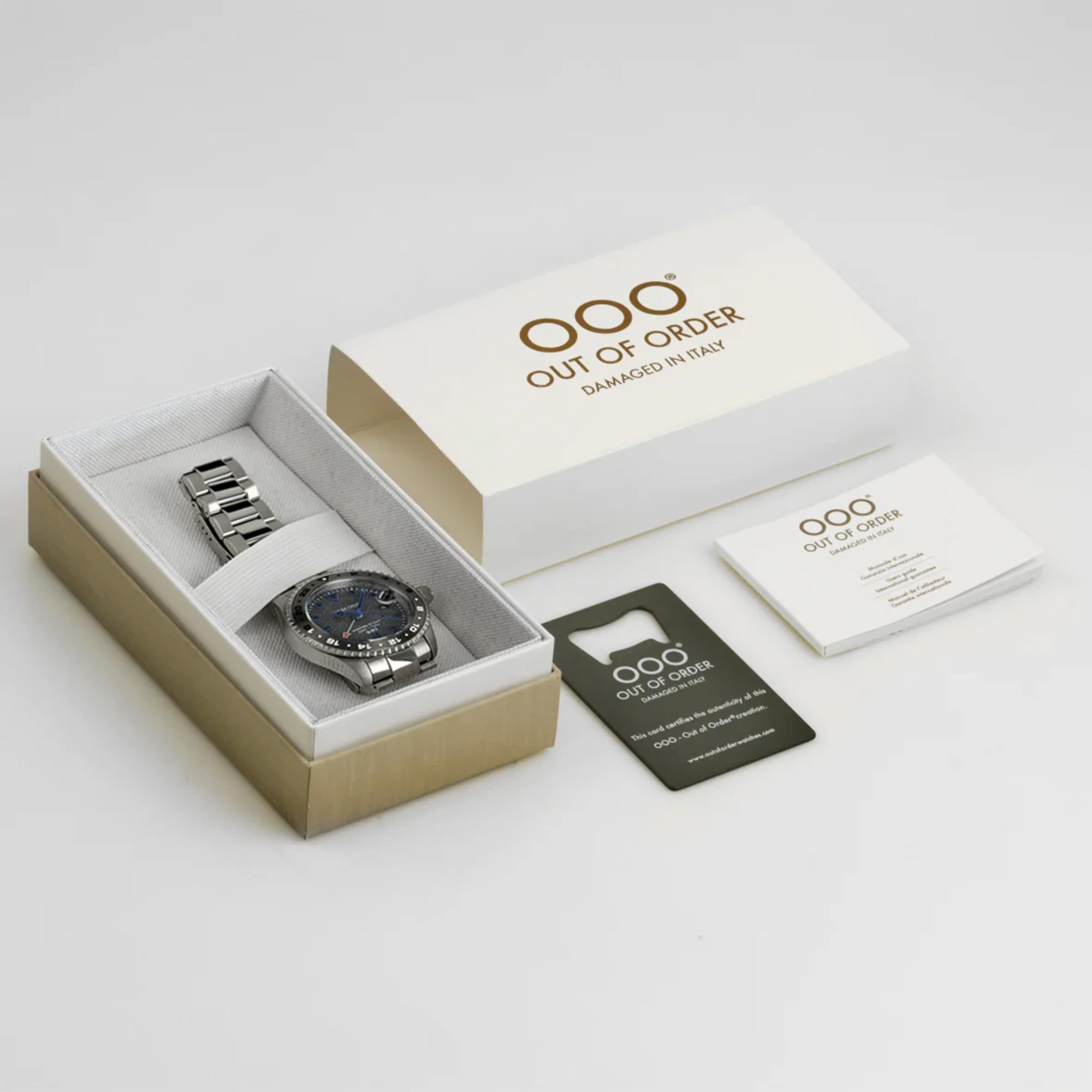 Out of Order Swiss GMT Tokyo Shibuya Ultra Brushed Grey Dial Steel Strap Men's Watch OOO.001-19.TS.SS