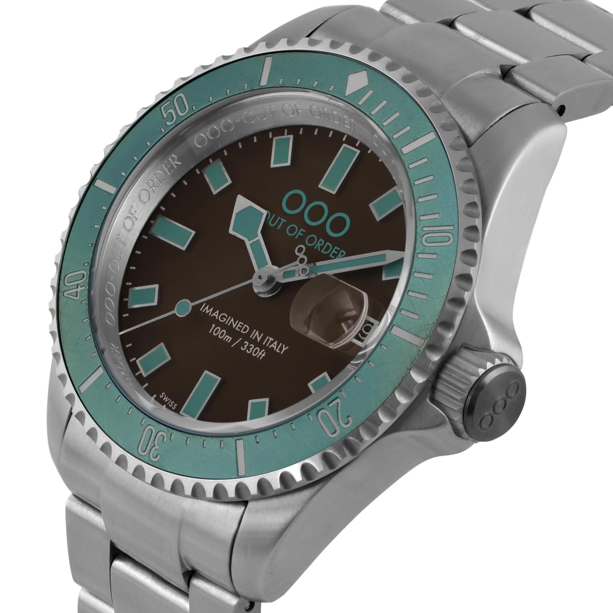 Out of Order Casanova Ultra Gebürsteter Quarz Braunes Zifferblatt Stahlarmband Herren Uhr OOO.001-27.TU.MS.SS