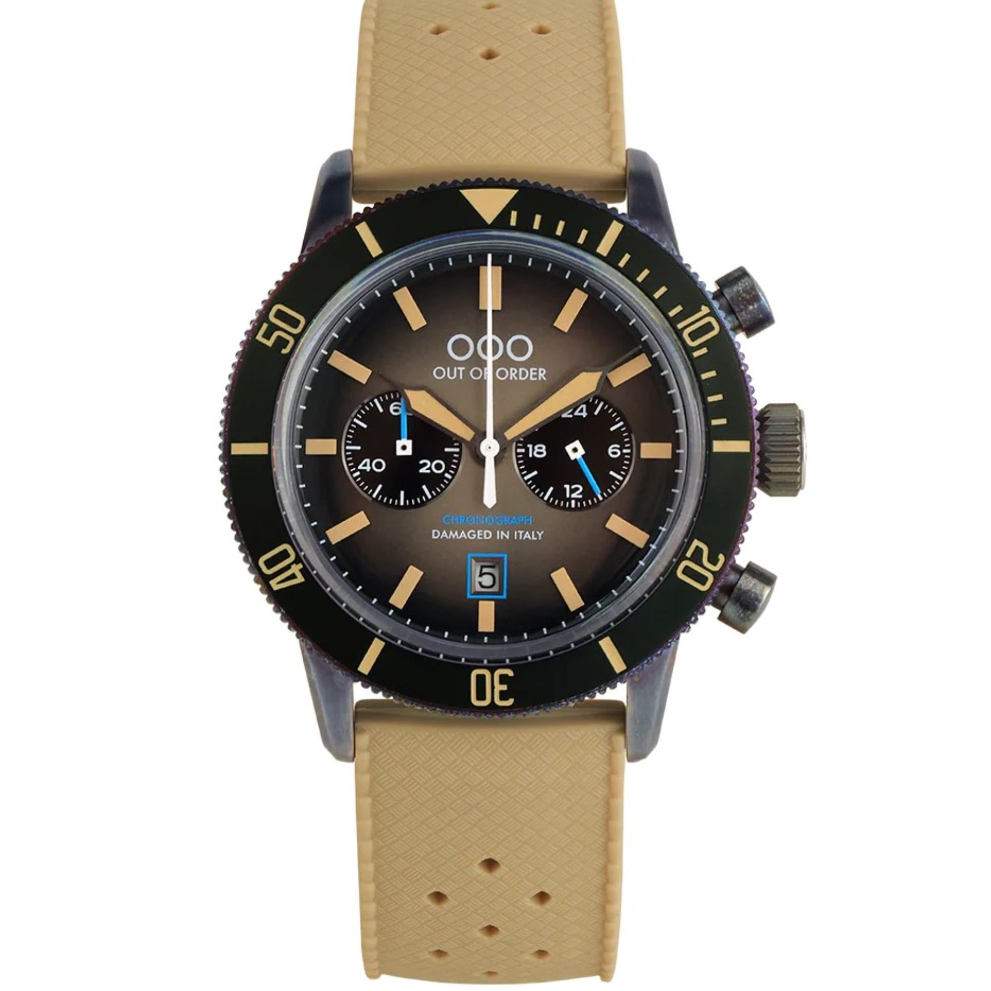 Out of Order Pilot Chronograph Quarz Braun Zifferblatt Lederarmband Herren Uhr OOO.001-28.GR