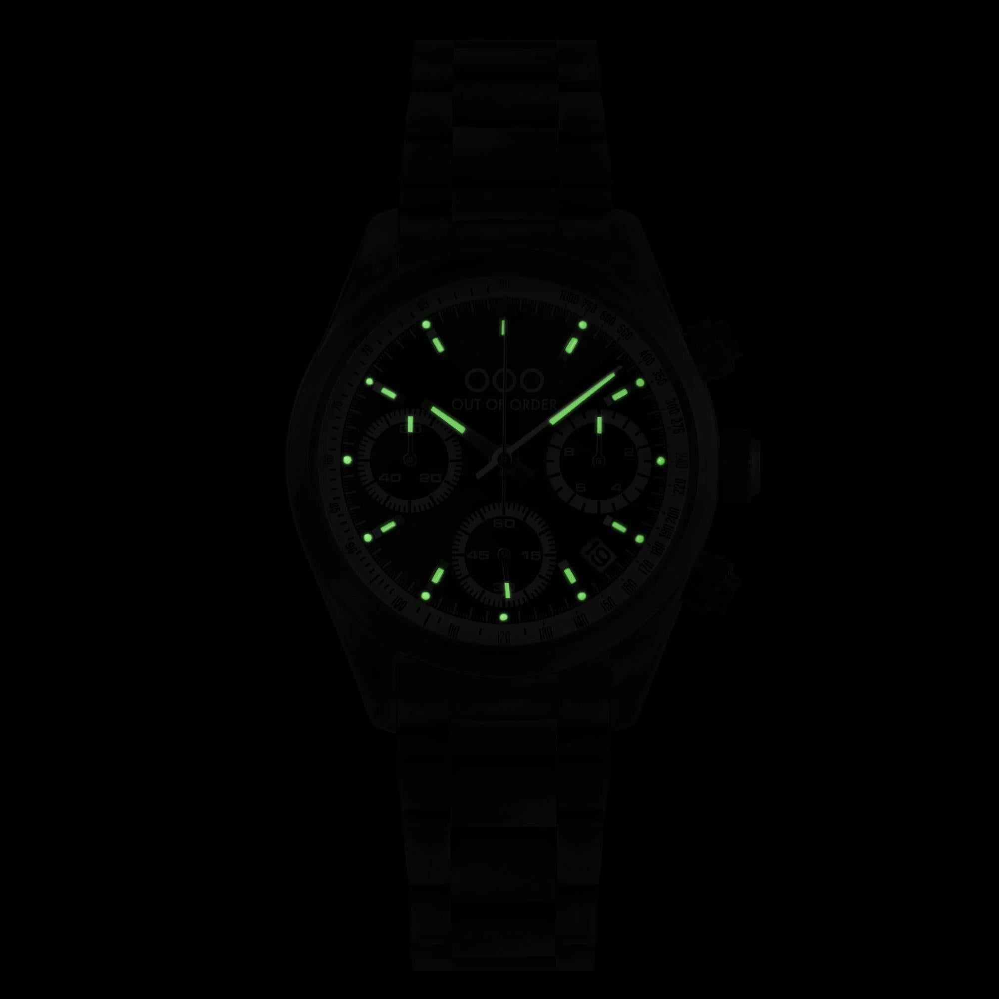 Out of Order Sporty Chronograph Quarz Blau Zifferblatt Stahlarmband Uhr OOO.001-23.BL.AC