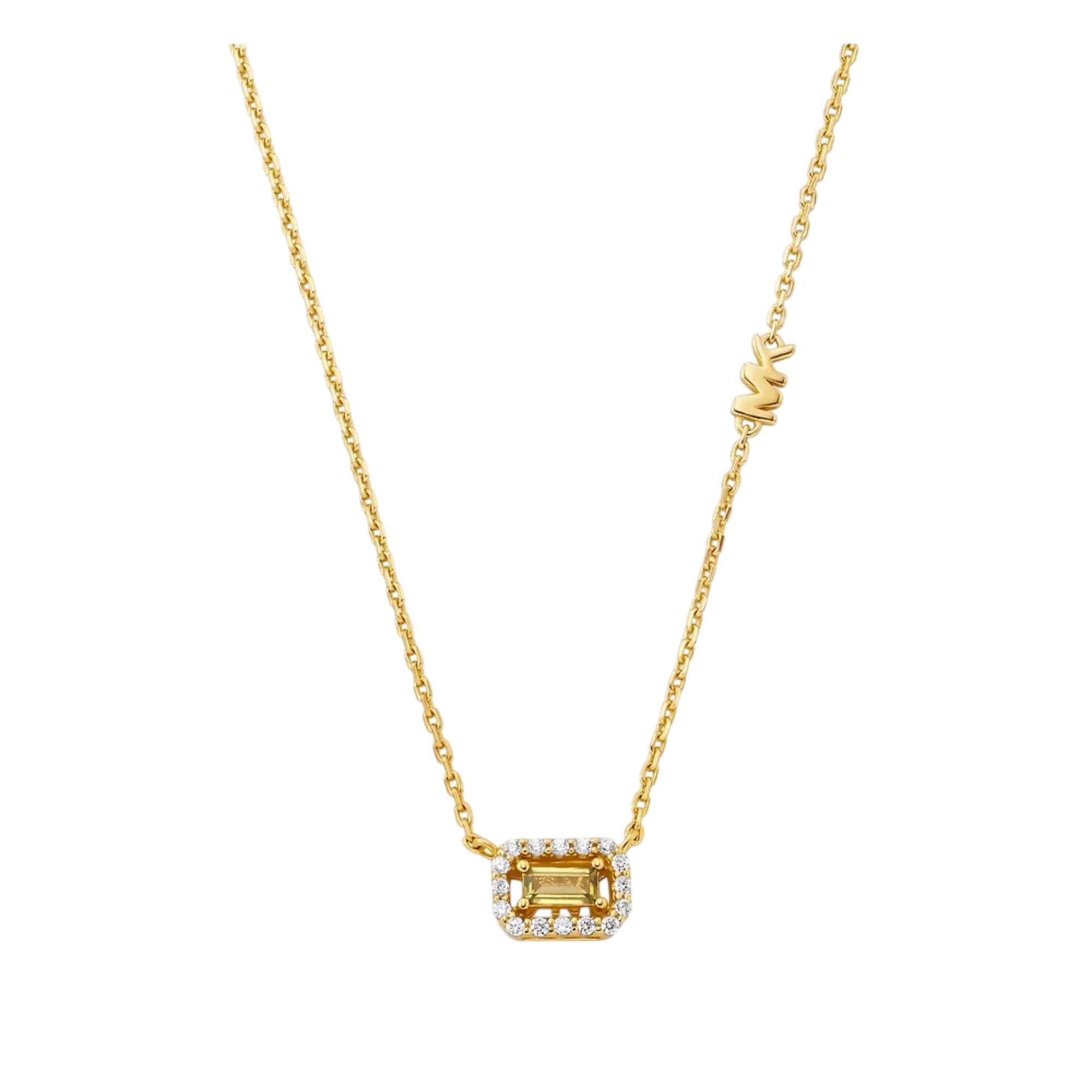 Michael Kors 14k Gold-beschichtete Sterlingsilber Smaragdschliff Anhänger Damen Halskette MKC1835710