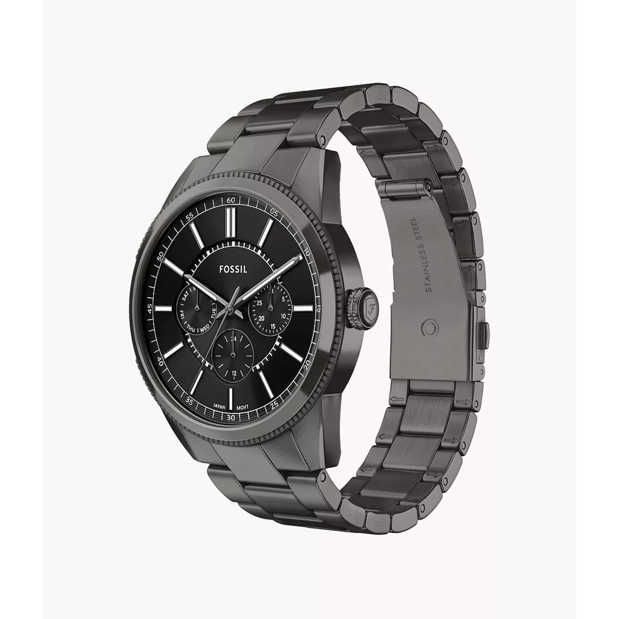 Fossil Pearson 42mm Chronograph Schwarzes Zifferblatt Stahl Herren Quarz Uhr FS6136