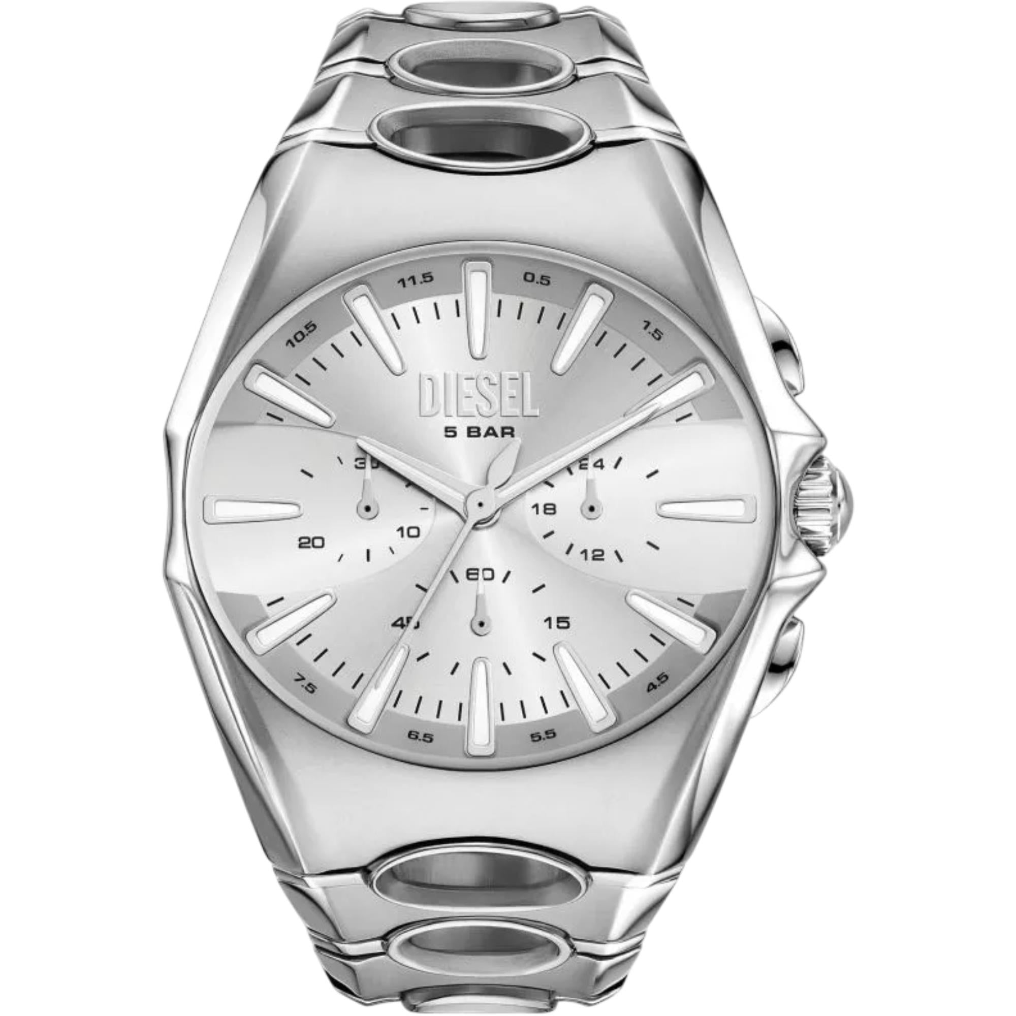 Diesel D-Curve 49mm Chronograph Silber Zifferblatt Stahl Herren Quarz Uhr DZ4694