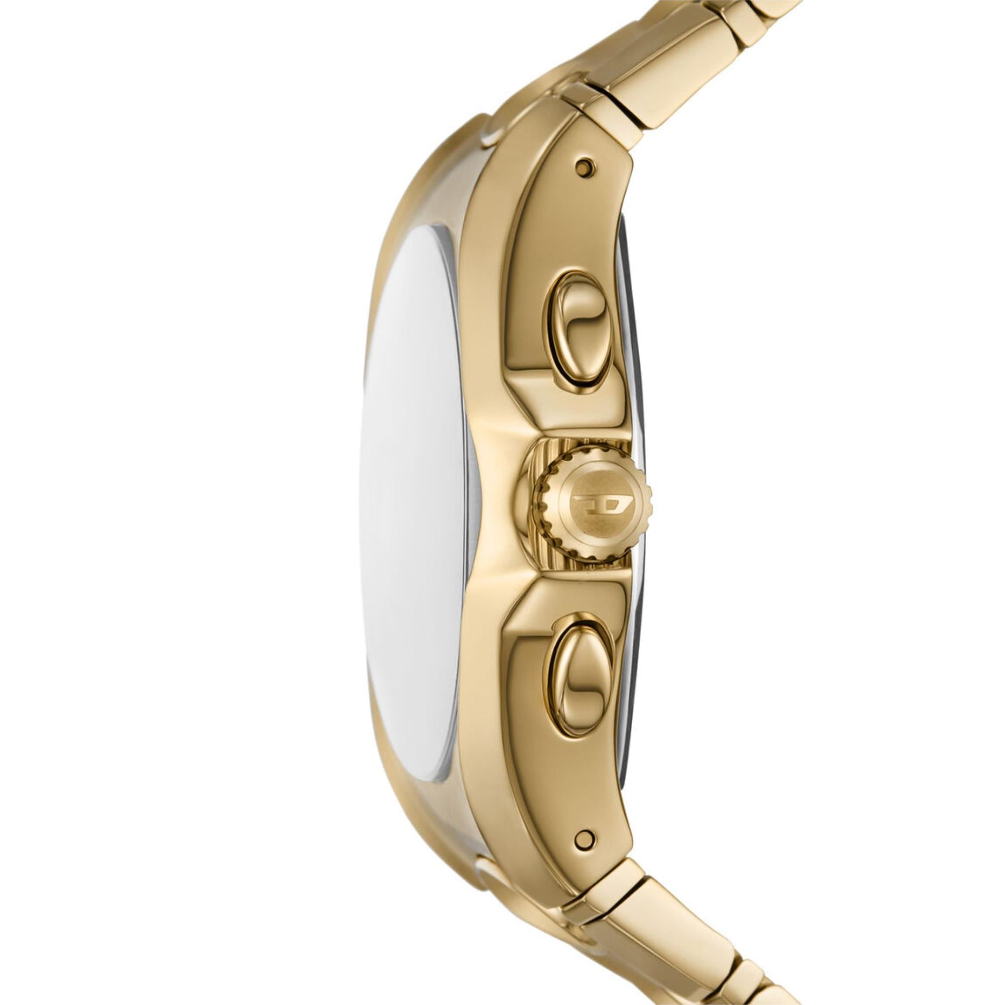Diesel D-Curve 44mm Chronograph Gold Dial Steel Mens Quartz Watch DZ4695