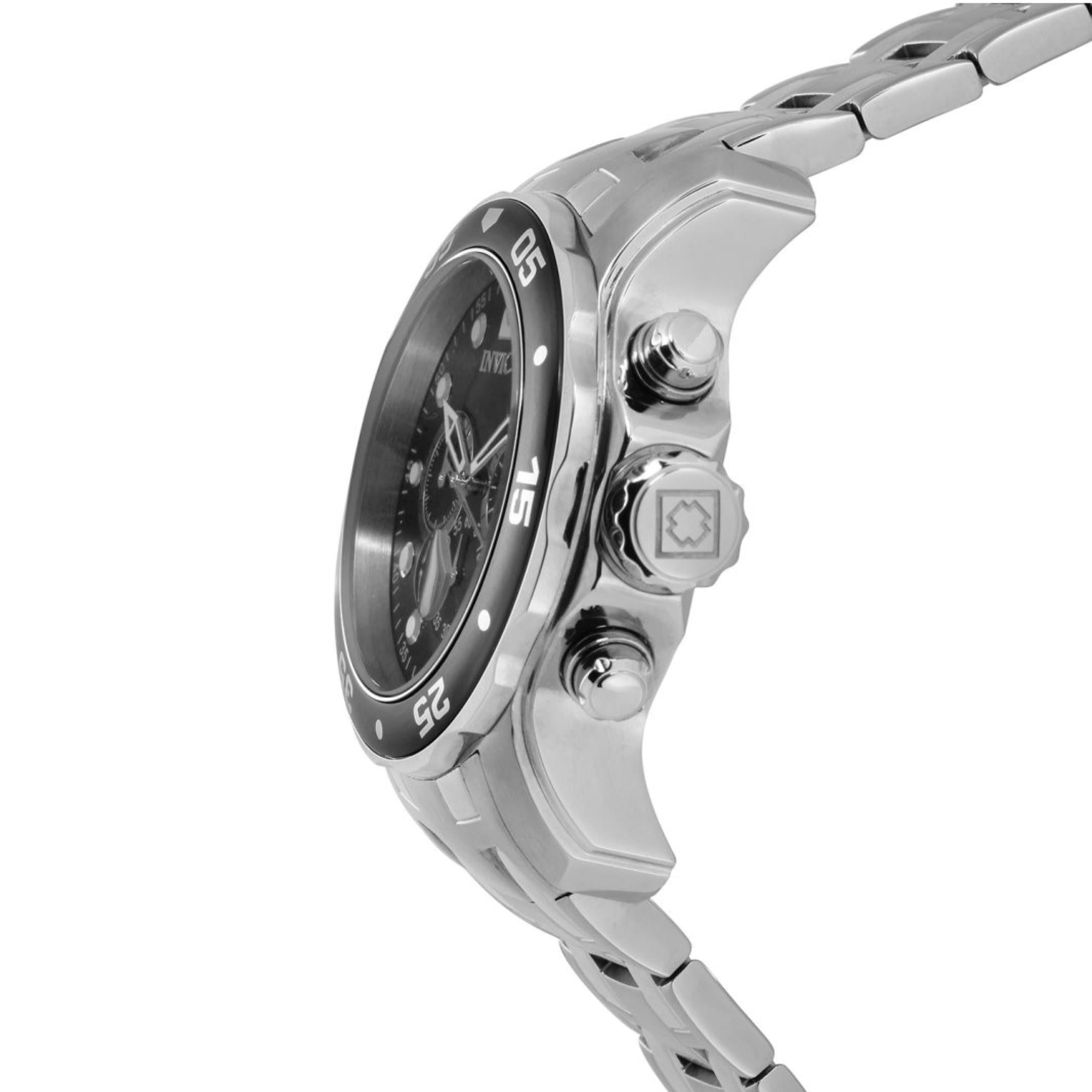 Invicta Pro Diver Scuba Quarz Chronograph Schwarzes Zifferblatt Stahlarmband Herrenarmbanduhr 0069