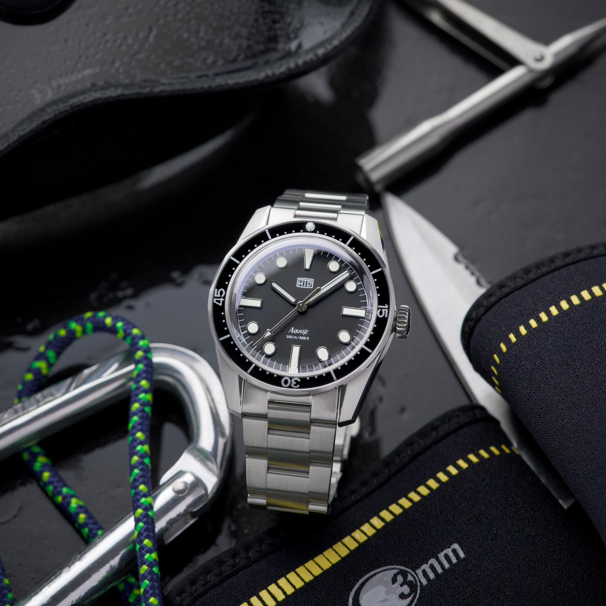 HTD Aquatic Bicchierini Automatic Black Dial Steel Watch A25F09B