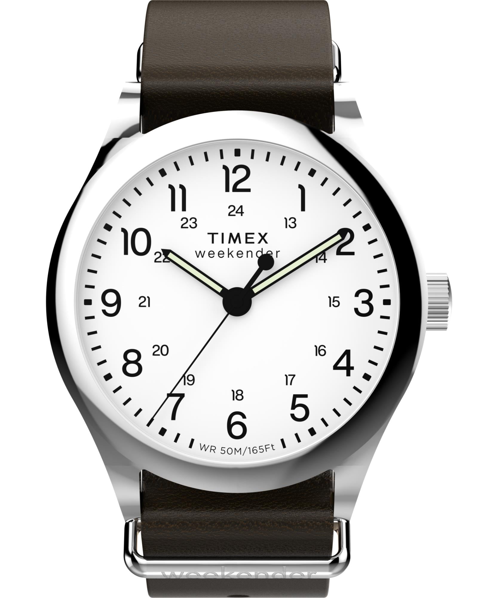 Timex Weekender 39mm White Dial Leather Mens Quartz Watch TW2Y35800