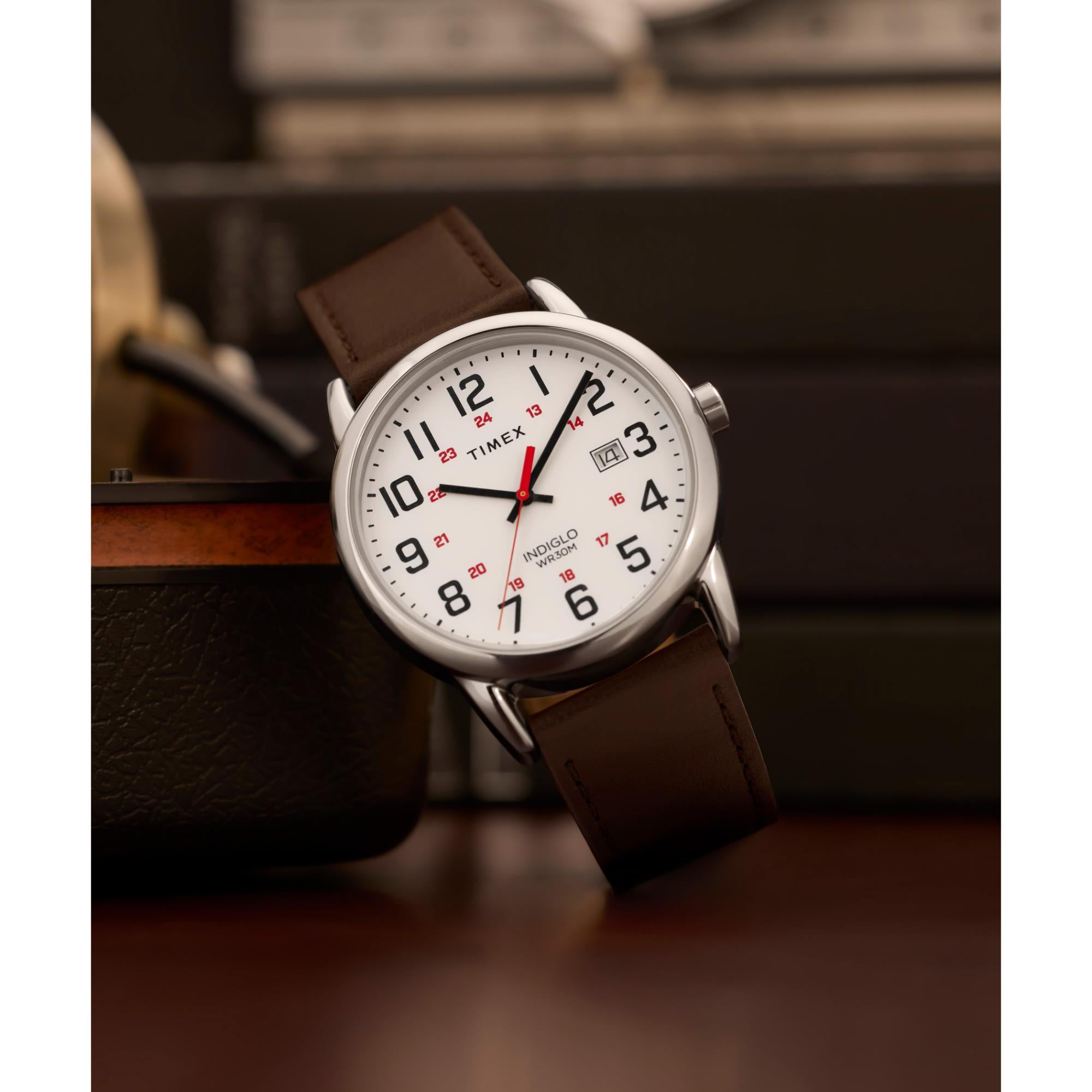 Timex Easy Reader 38mm White Dial Leather Mens Quartz Watch TW2Y12600