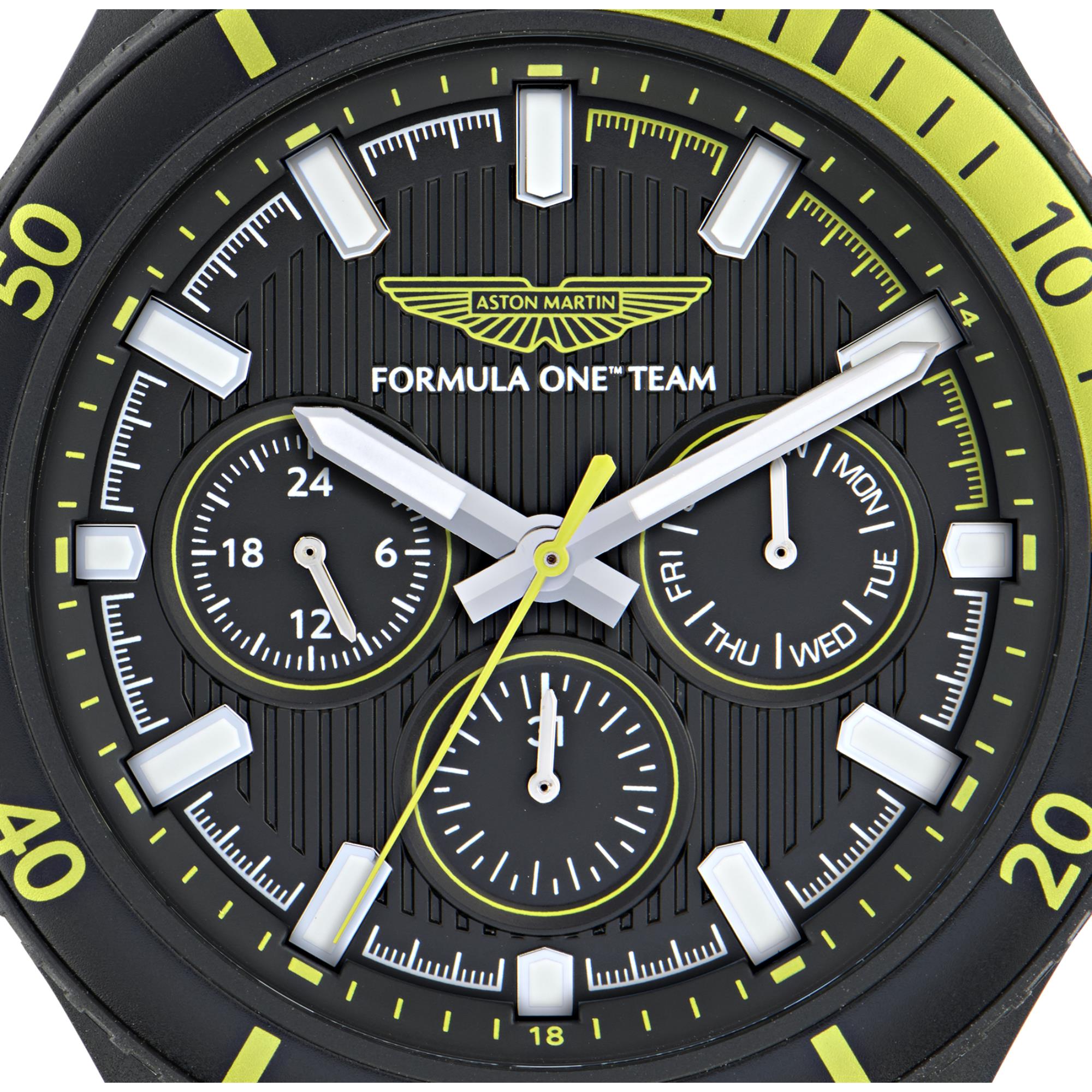 Aston Martin Aramco Formula One Team Quartz Chronograph Black Dial Podium Green and Yellow Silicone Strap Men's Watch MTFP1F501