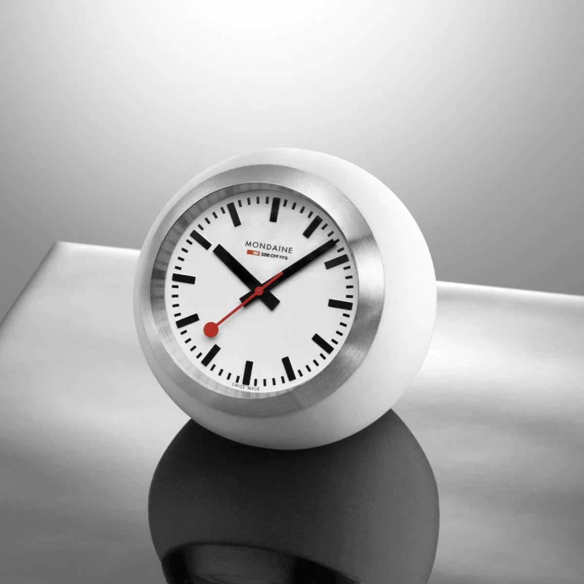 Mondaine White Table Globe Clock Quartz White Dial A660.30335.16SBA