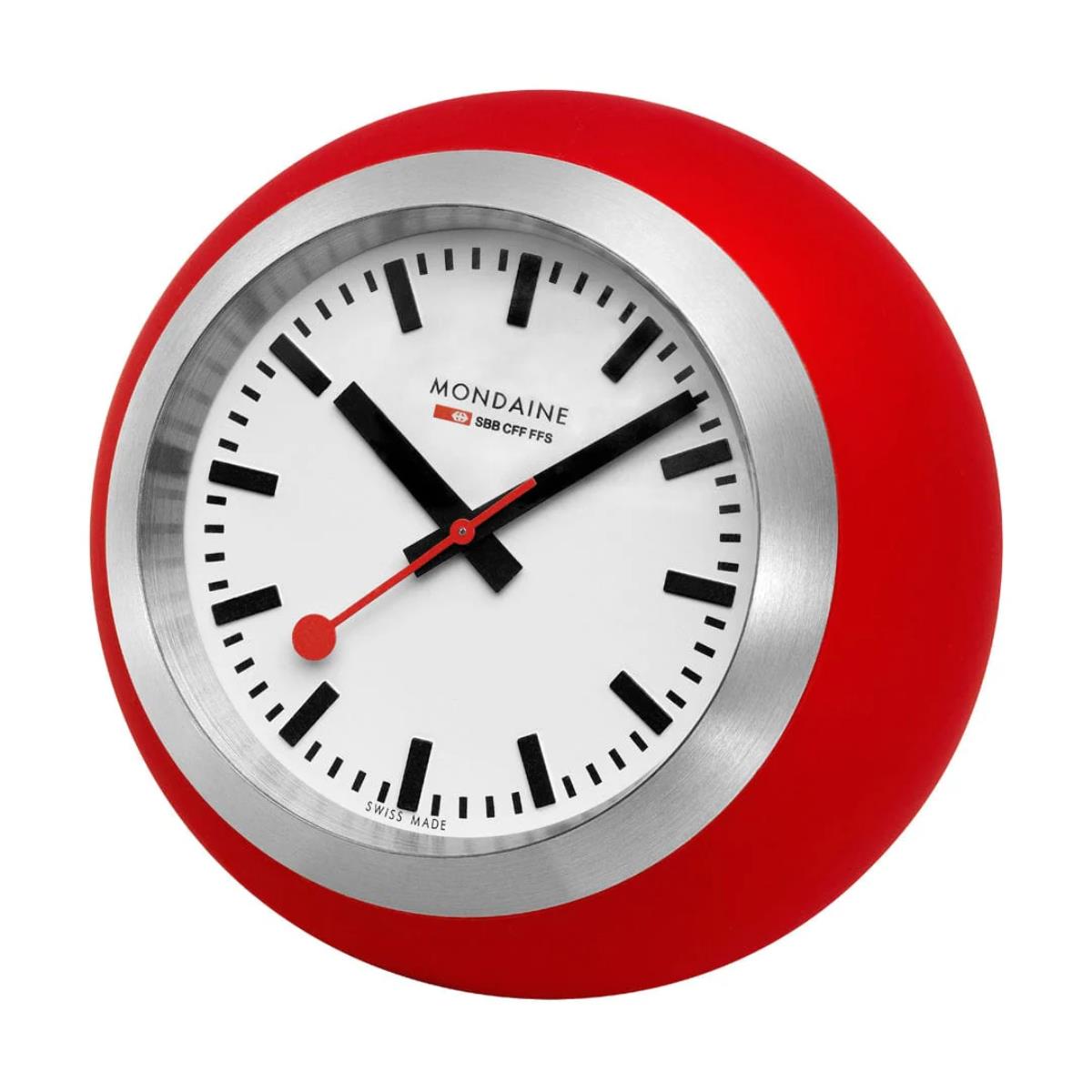 Mondaine Red Table Globe Clock Quartz White Dial A660.30335.16SBP