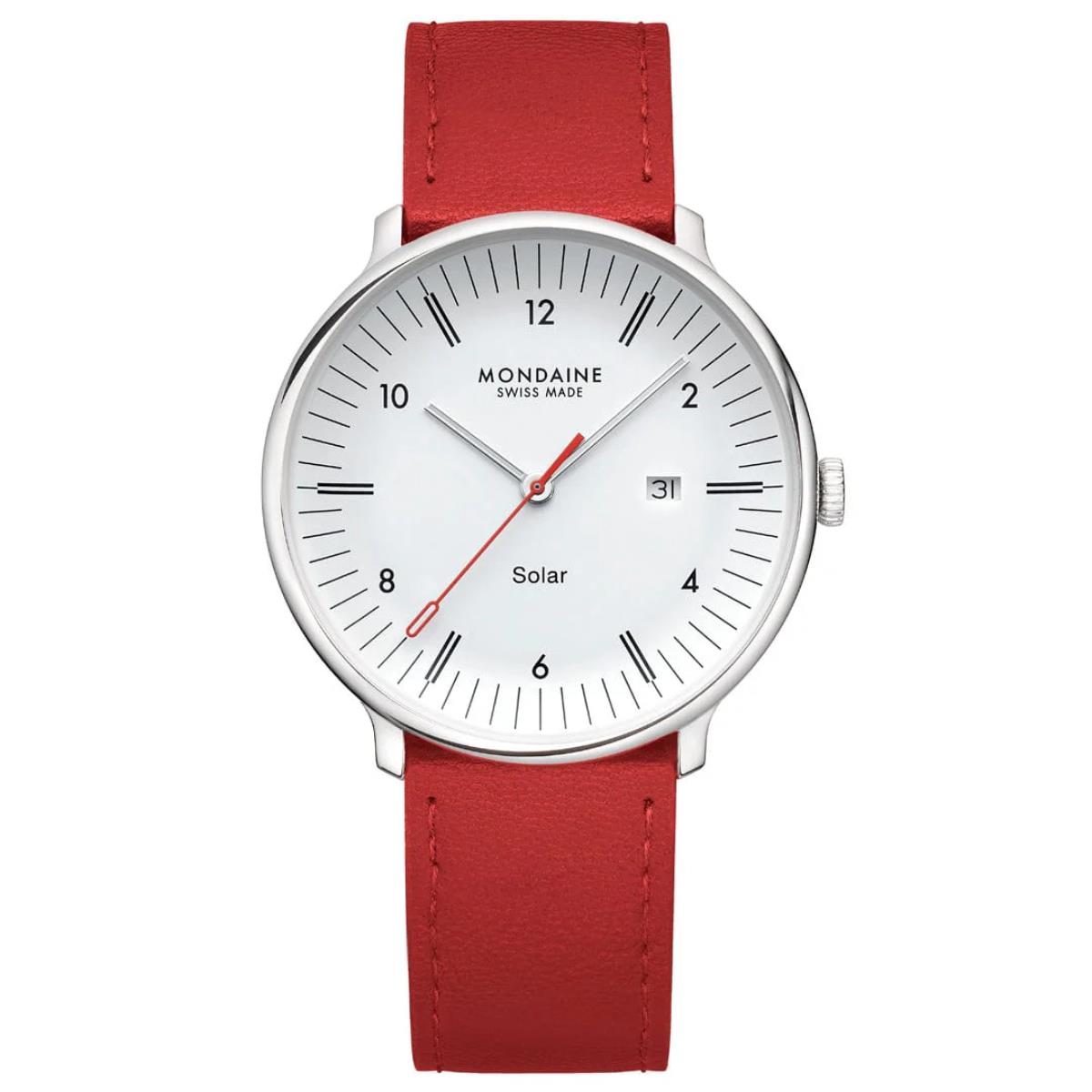 Mondaine Doppio Solar White Dial Leather Strap Men's Watch MLE.41910.LCV