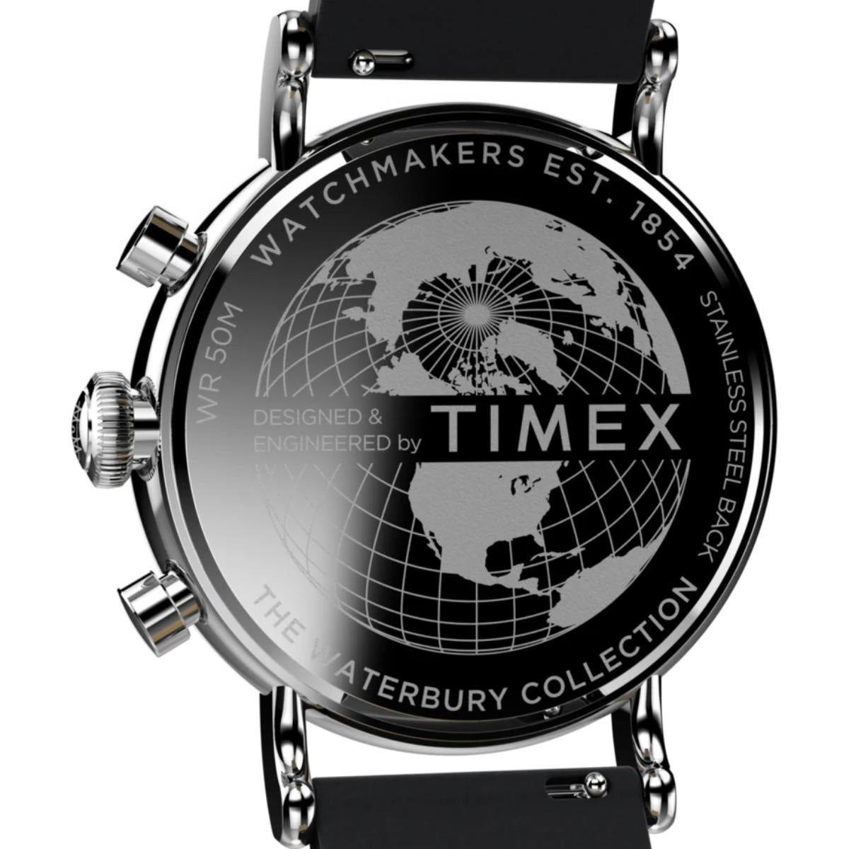 Timex Waterbury 40mm Chronograph Black Dial Leather Mens Quartz Watch TW2W20600