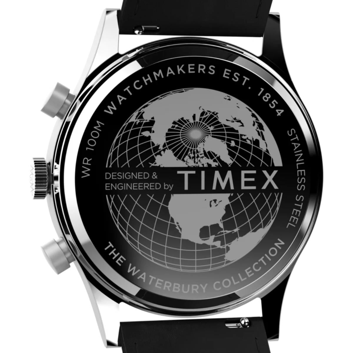 Timex Waterbury Traditional Chronograph Silver-Tone Dial Leather Strap Men's Watch TW2W48100