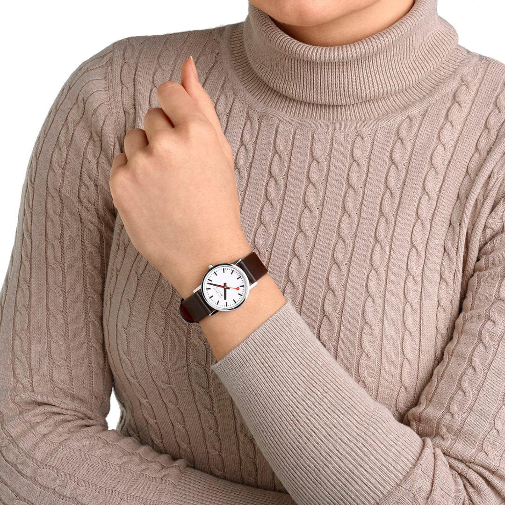 Mondaine Classic Quartz White Dial Brown Vegan Leather Women's Watch A658.30323.11SBGV