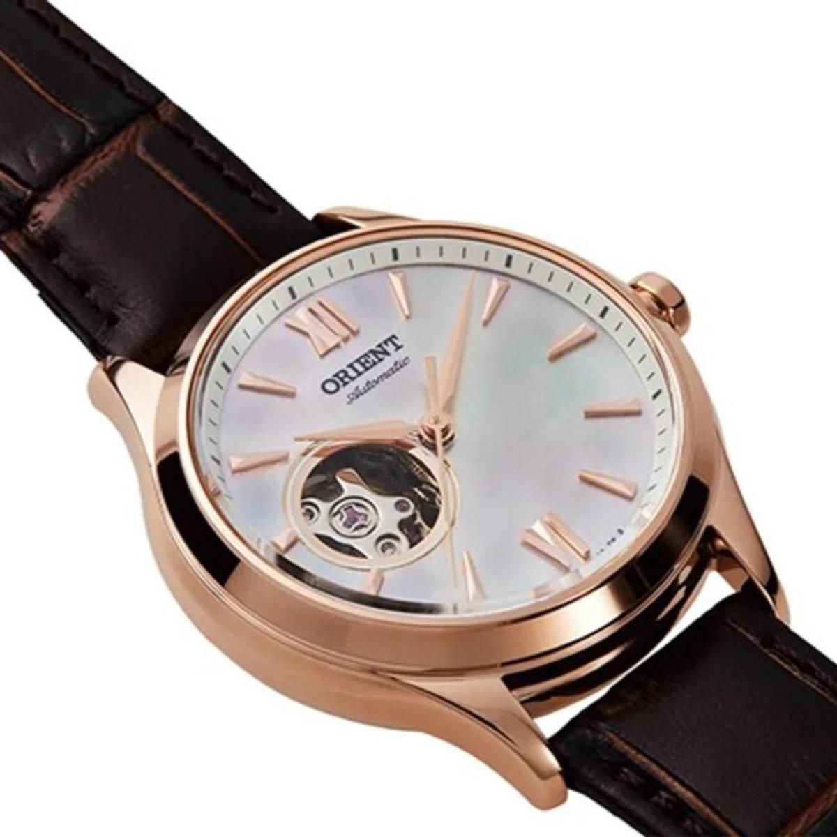 Orient Contemporary 37mm Stella Offenes Herz Silbernes Zifferblatt Leder Damen Automatik Uhr RA-AG0022A30B