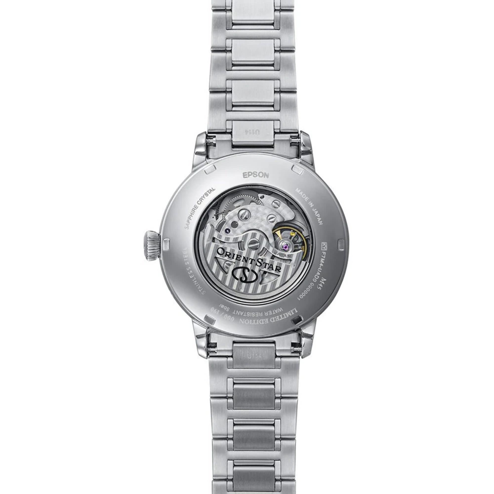 Orient Star RE-BT0007L00B limited edition exhibition case back showing in-house automatic movement