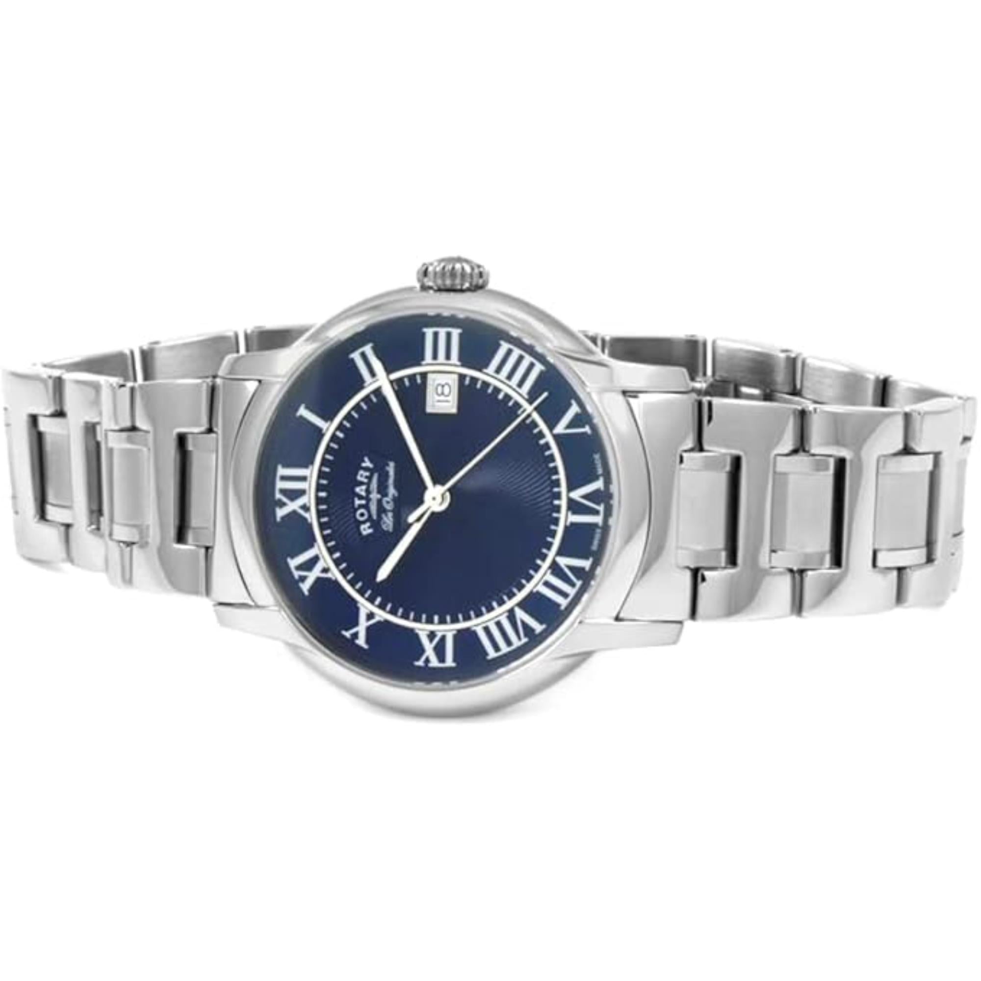 Rotary Les Originales Caviano Blaues Zifferblatt Stahl Armband Herren Uhr GB90140/05