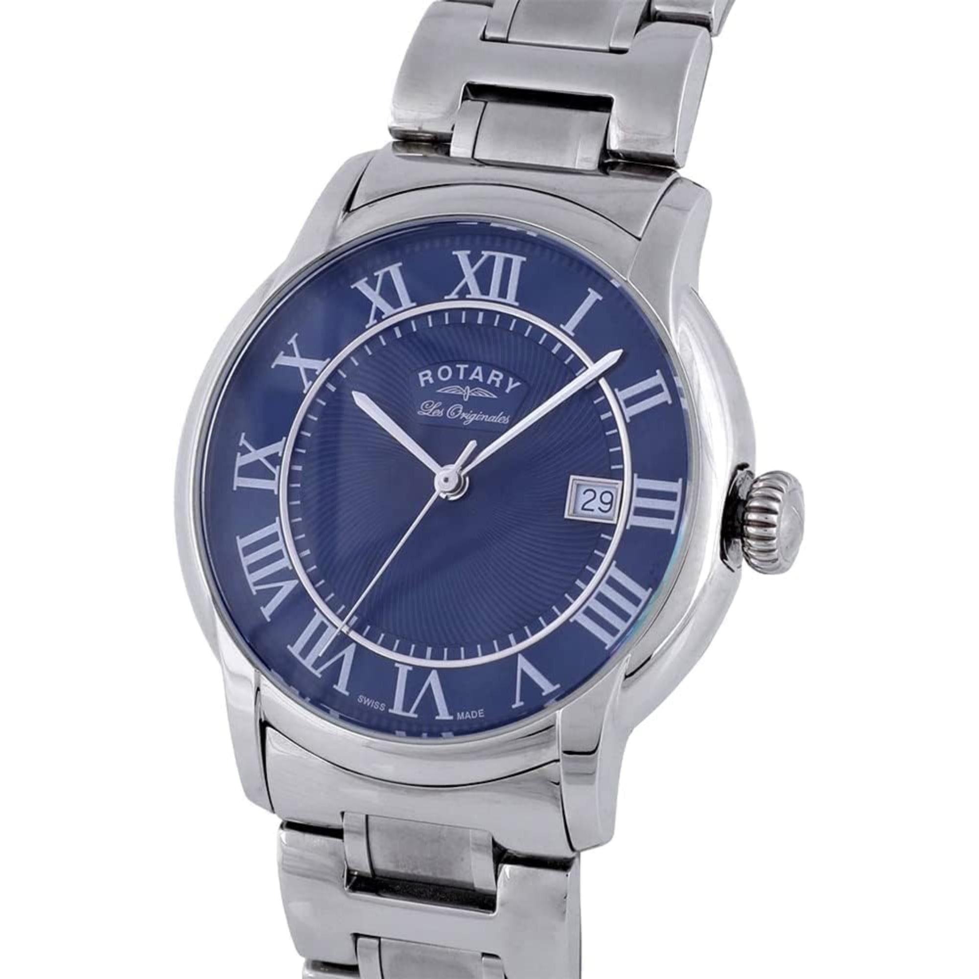 Rotary Les Originales Caviano Blaues Zifferblatt Stahl Armband Herren Uhr GB90140/05