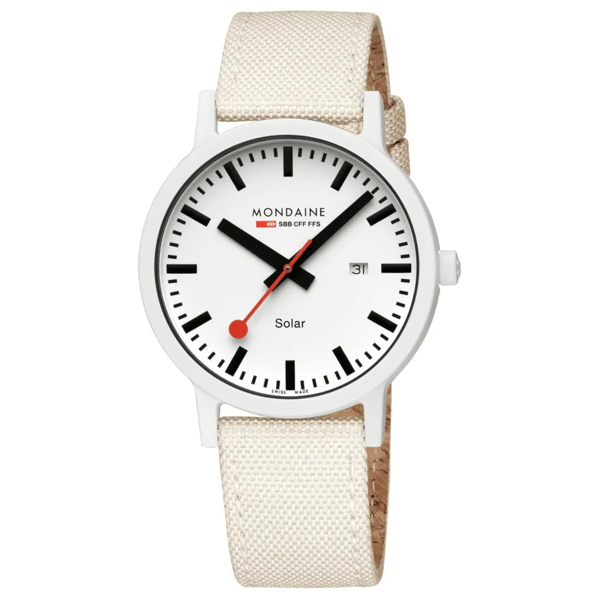 Mondaine Essence Solar White Dial PET Textile Strap Unisex Watch MS1.41910.LA