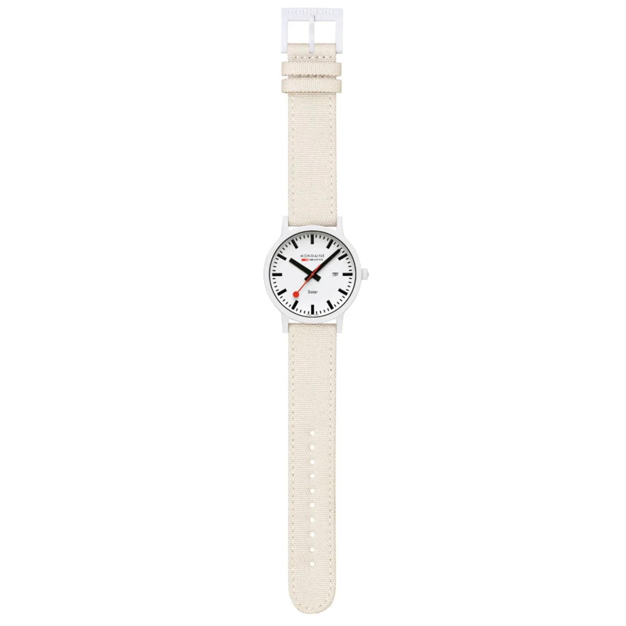 Mondaine Essence Solar White Dial PET Textile Strap Unisex Watch MS1.41910.LA