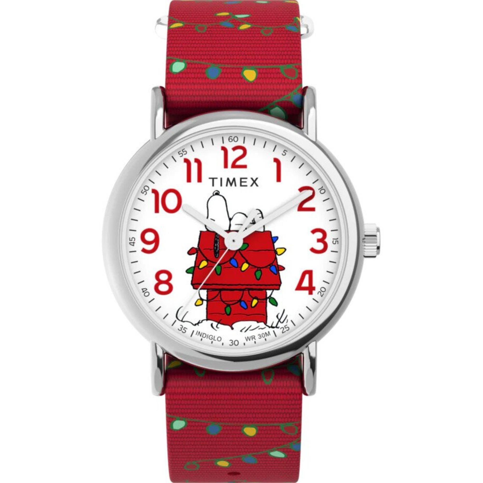 TEST Timex x Peanuts Weekender Holiday Quarz Weißes Zifferblatt Stoffarmband Unisex Uhr TW2W808006B