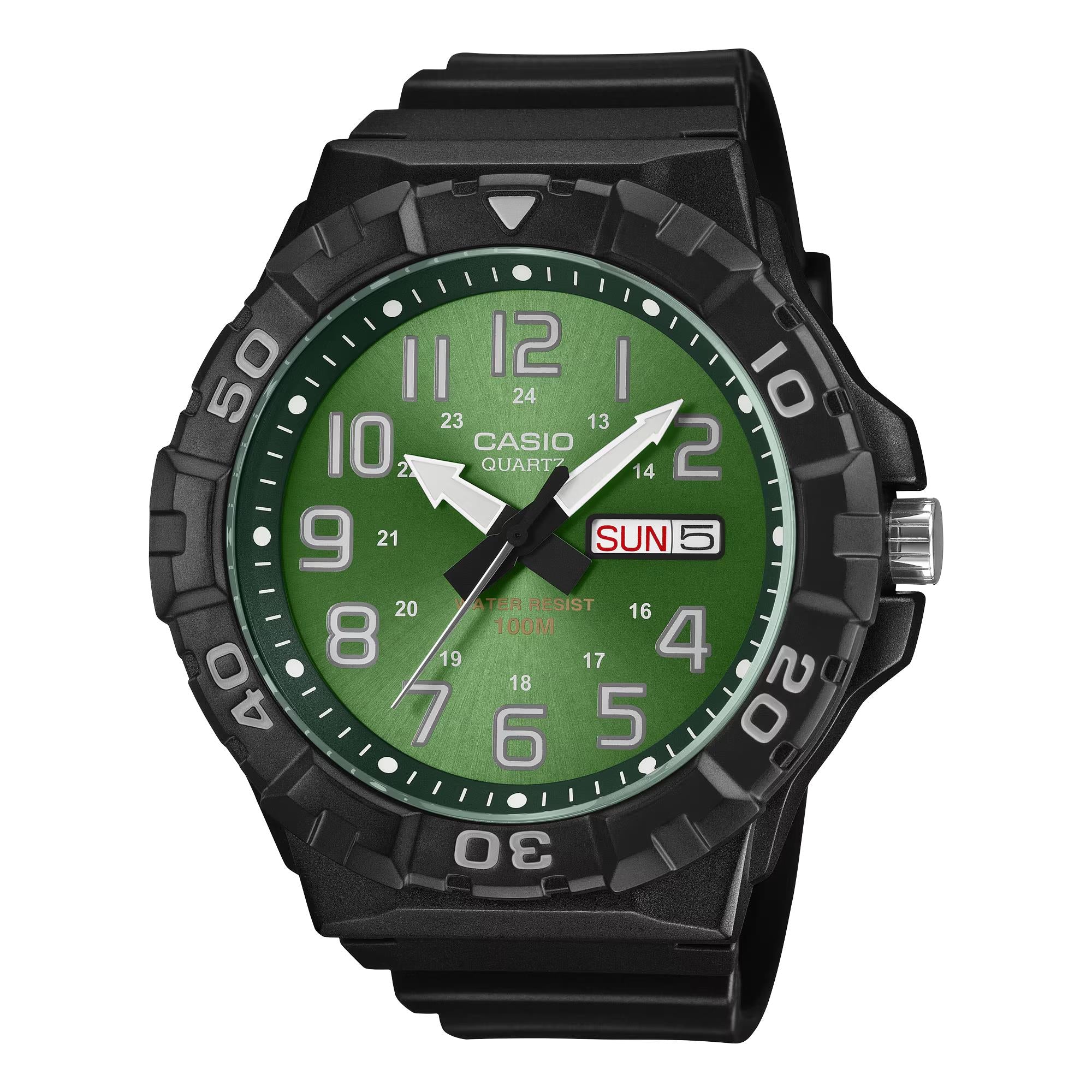 Casio Green Face Series MRW-210H-3BVEF green dial front view