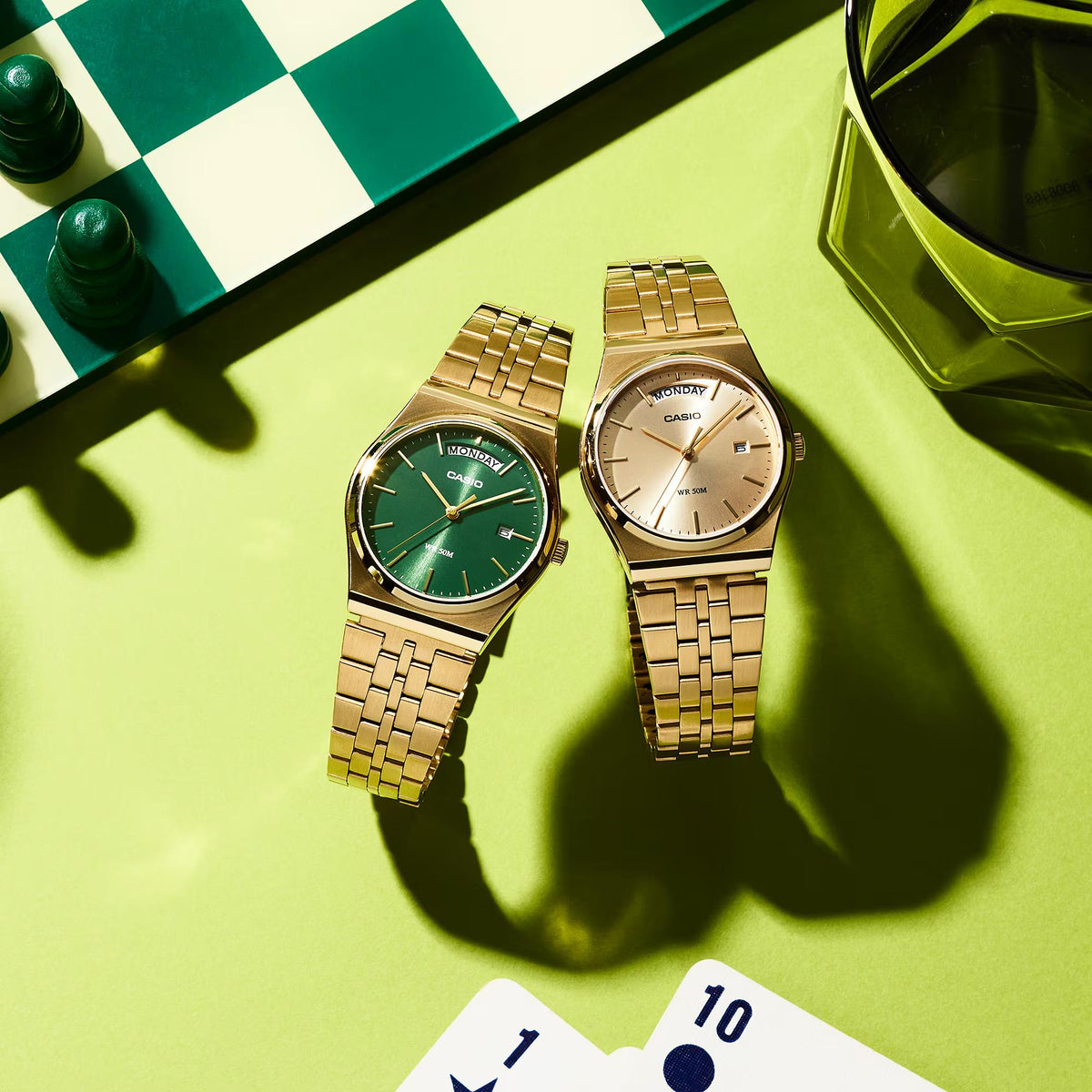 Two Casio MTP Series watches with gold-tone stainless steel bracelets