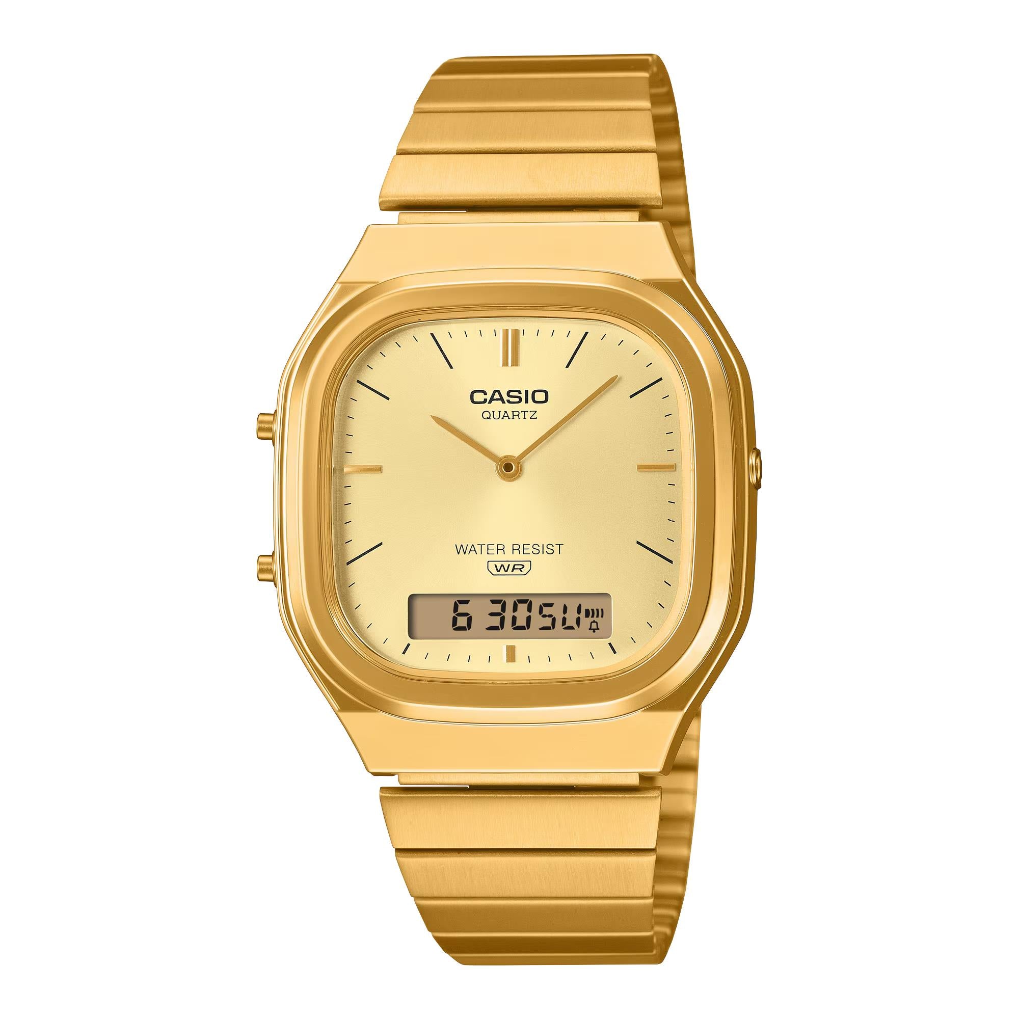 Casio Vintage Quarz Golden Digi-Analoge Stahlarmband Uhr AQ-240EG-9AEF
