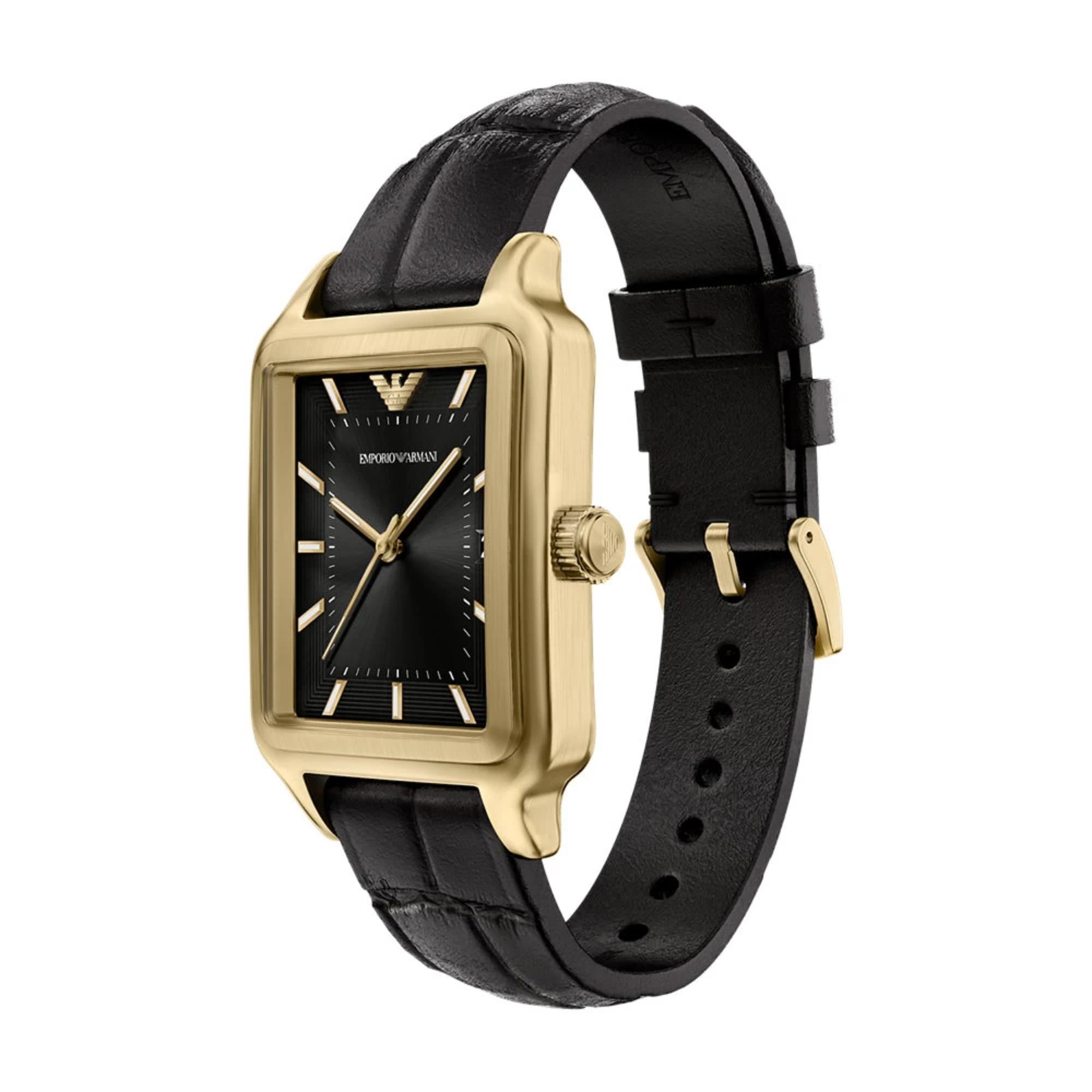 Emporio Armani Diego 36mm schwarze Zifferblatt Leder Damen Quarz Uhr AR11757