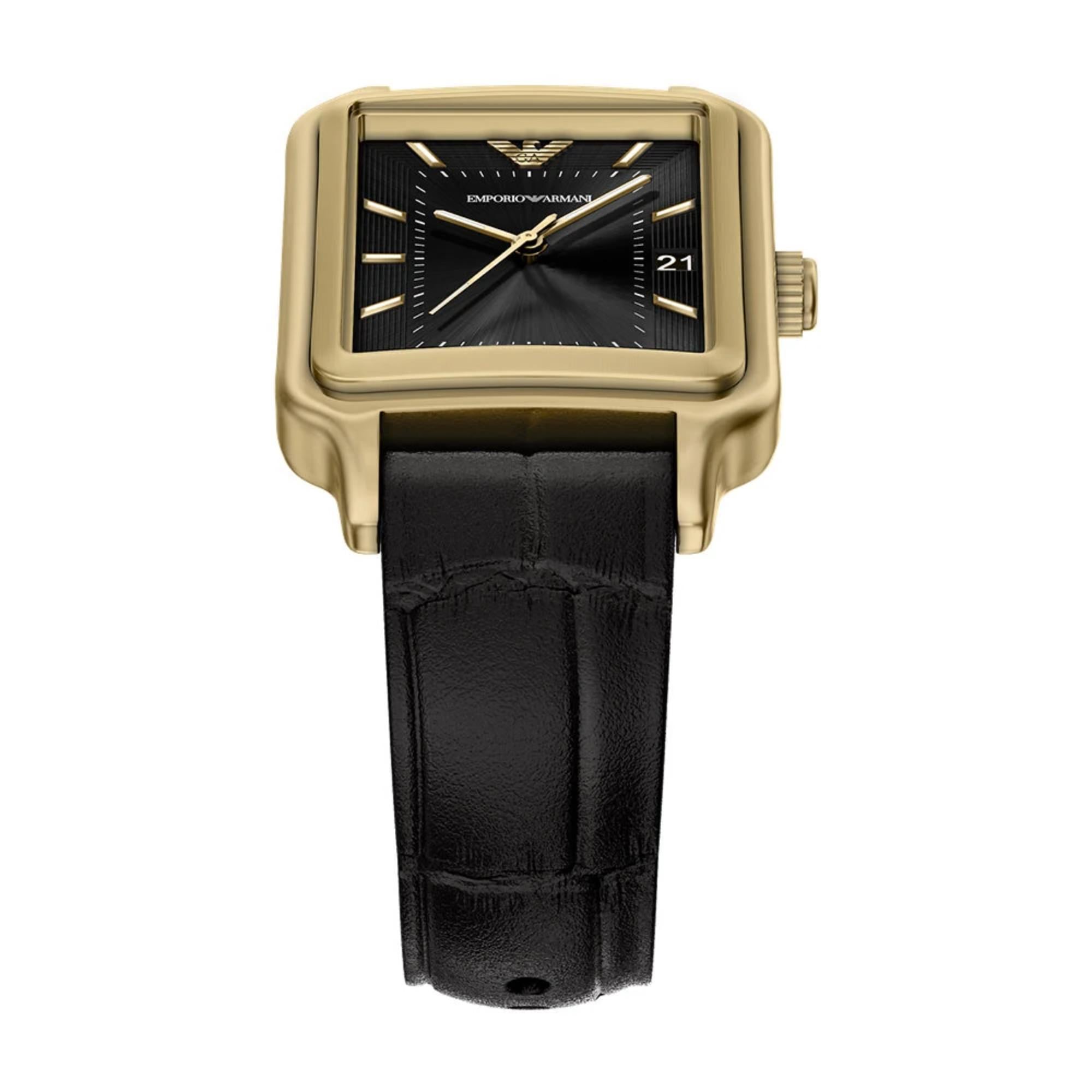 Emporio Armani Diego 36mm schwarze Zifferblatt Leder Damen Quarz Uhr AR11757