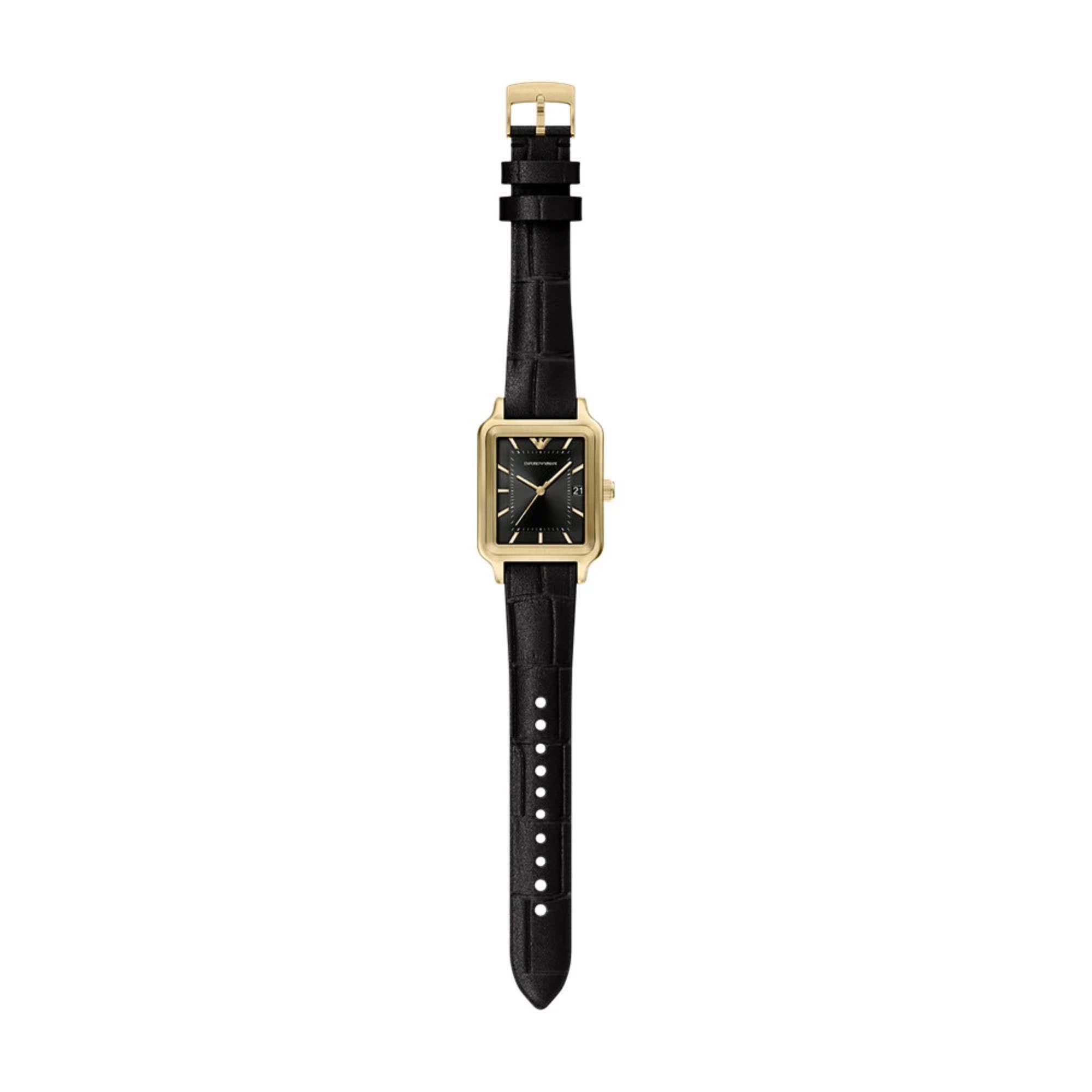 Emporio Armani Diego 36mm schwarze Zifferblatt Leder Damen Quarz Uhr AR11757
