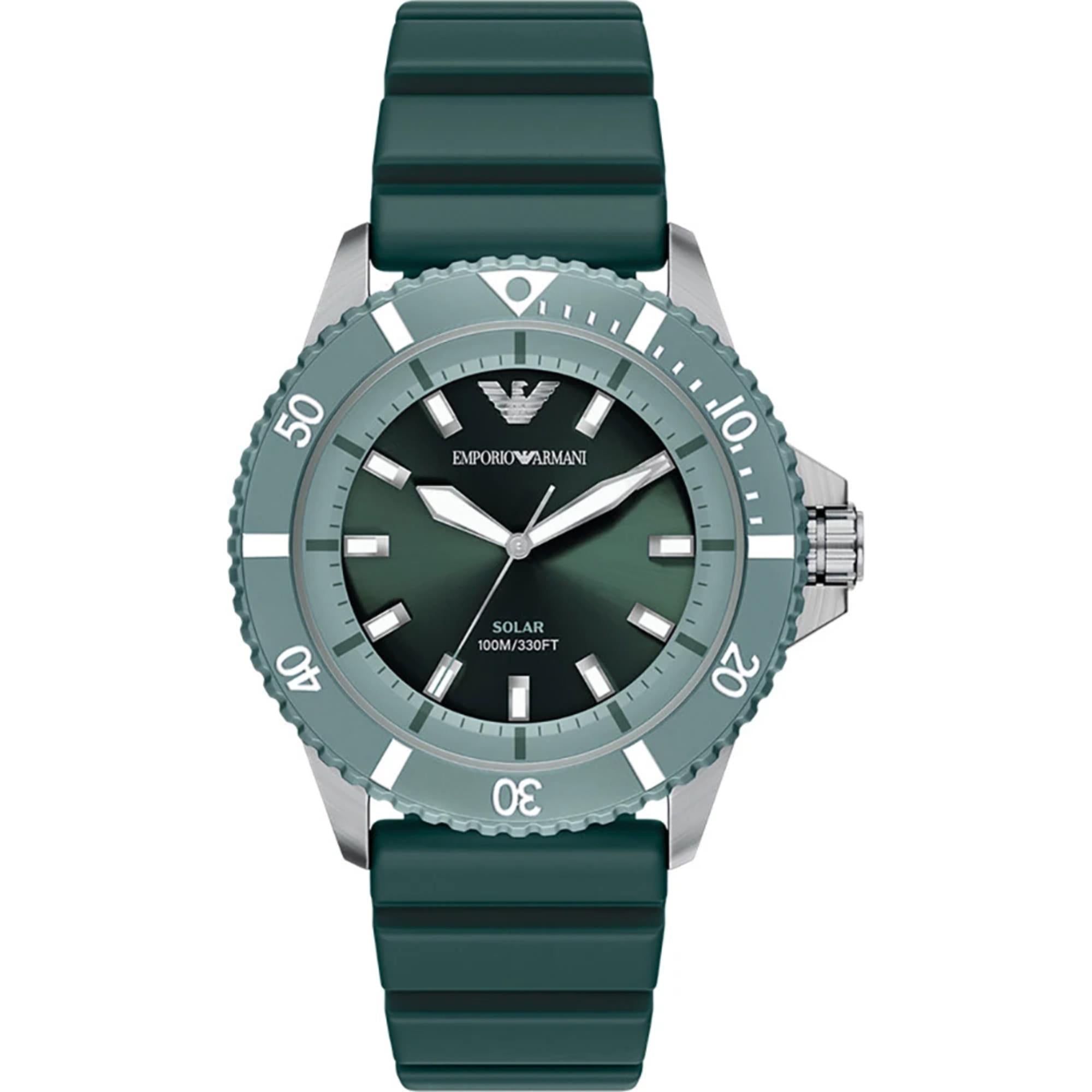 Emporio Armani World Explorer 42mm Green Dial Silicone Mens Quartz Watch AR11786