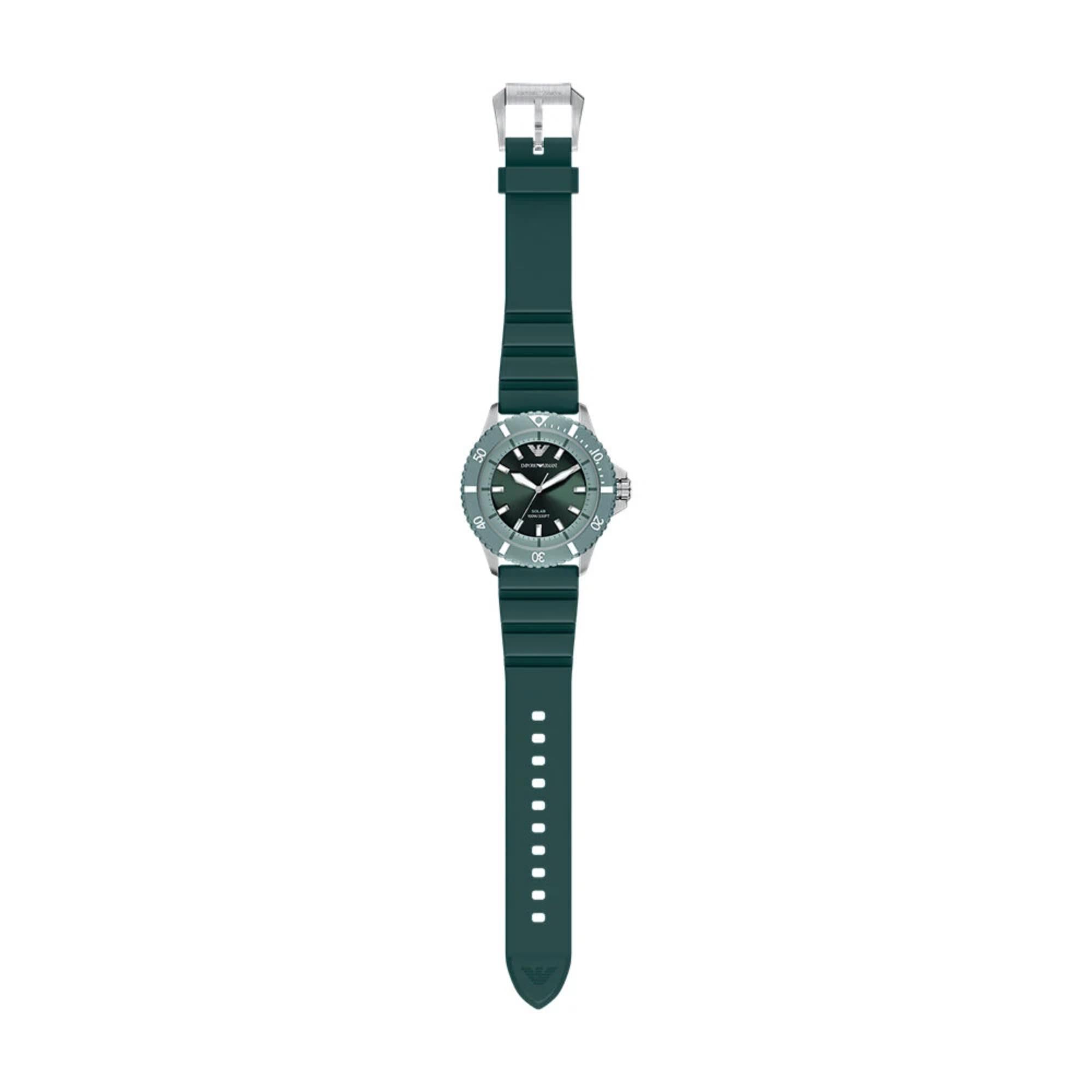 Emporio Armani World Explorer 42mm Green Dial Silicone Mens Quartz Watch AR11786