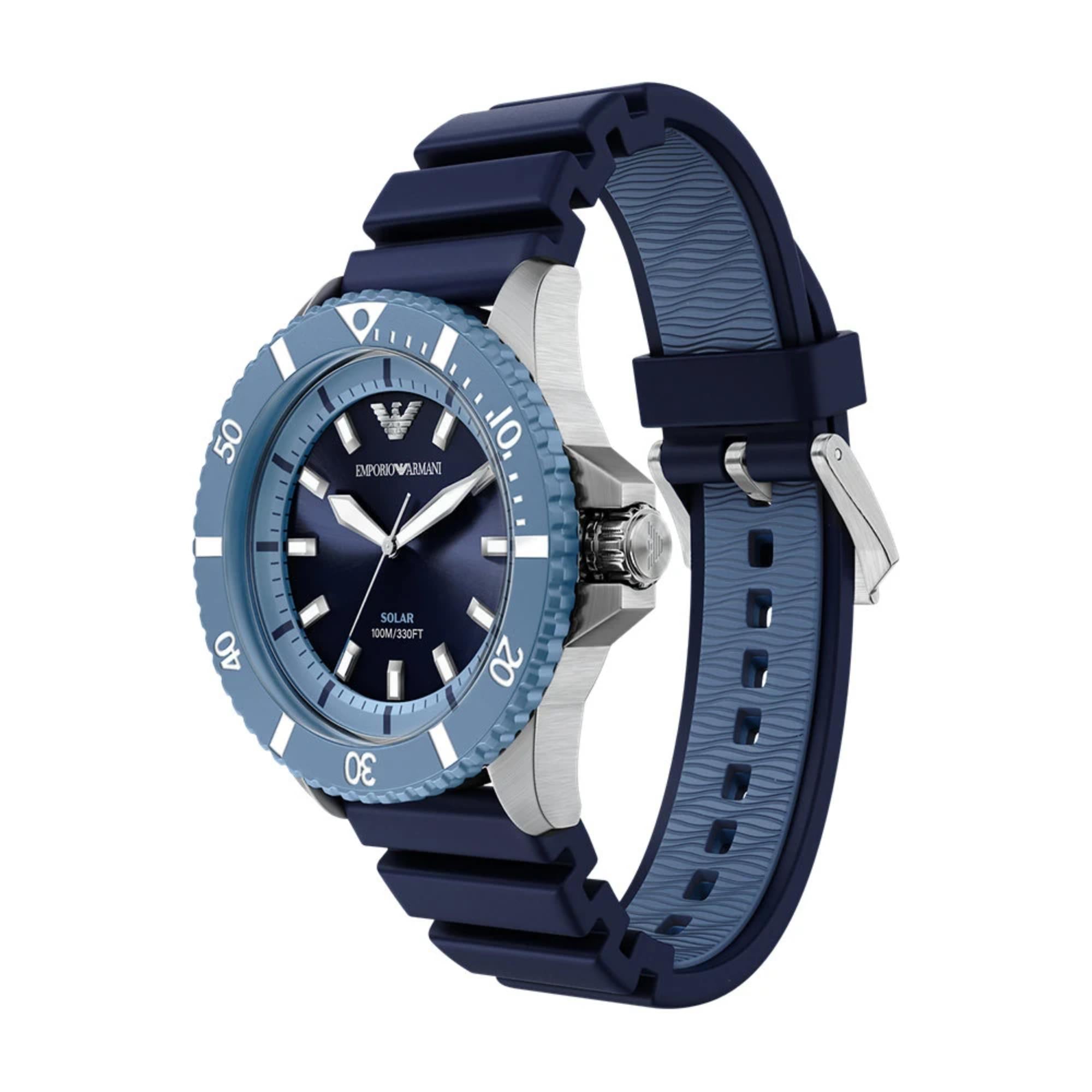 Emporio Armani World Explorer 42mm Blue Dial Silicone Mens Quartz Watch AR11785