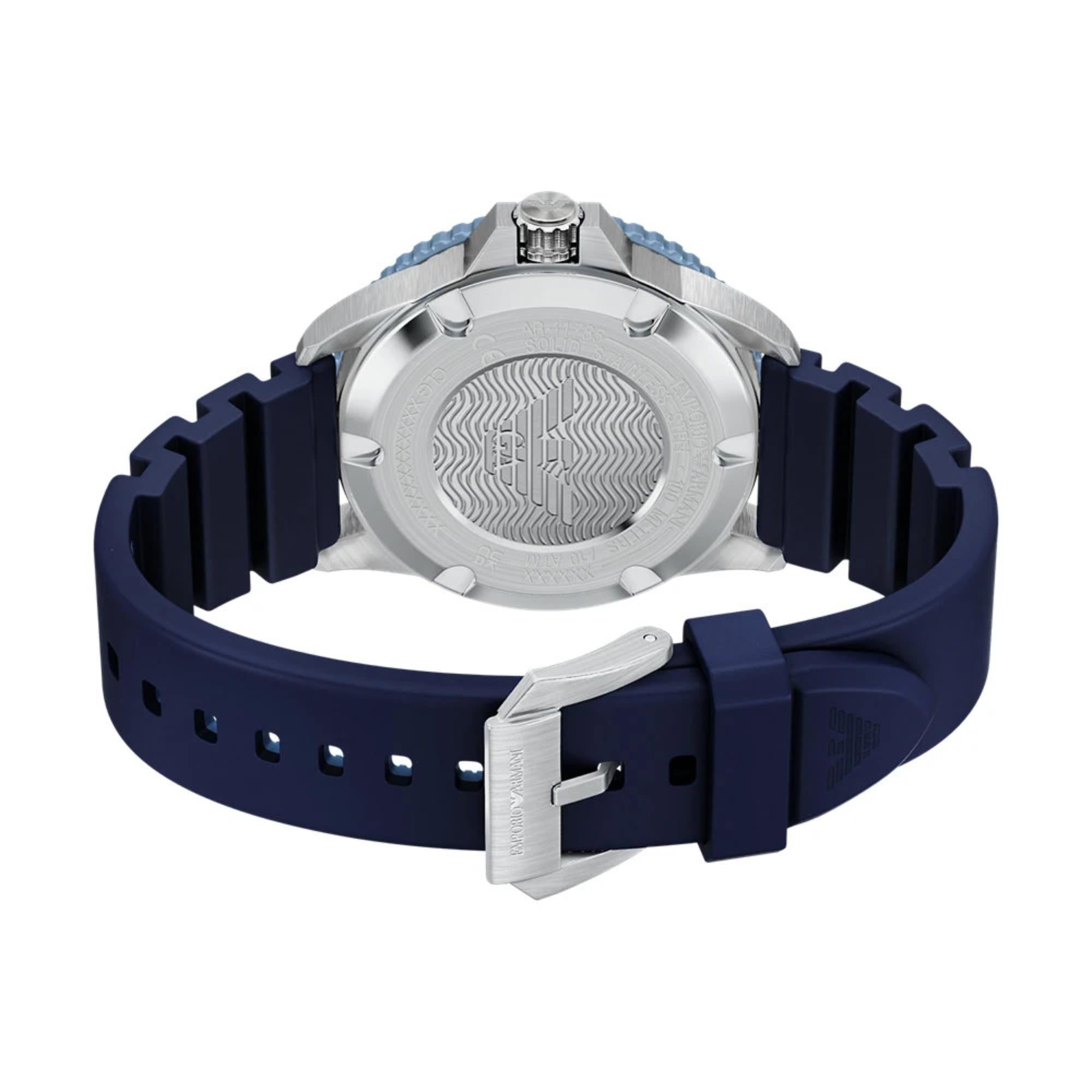 Emporio Armani World Explorer 42mm Blue Dial Silicone Mens Quartz Watch AR11785