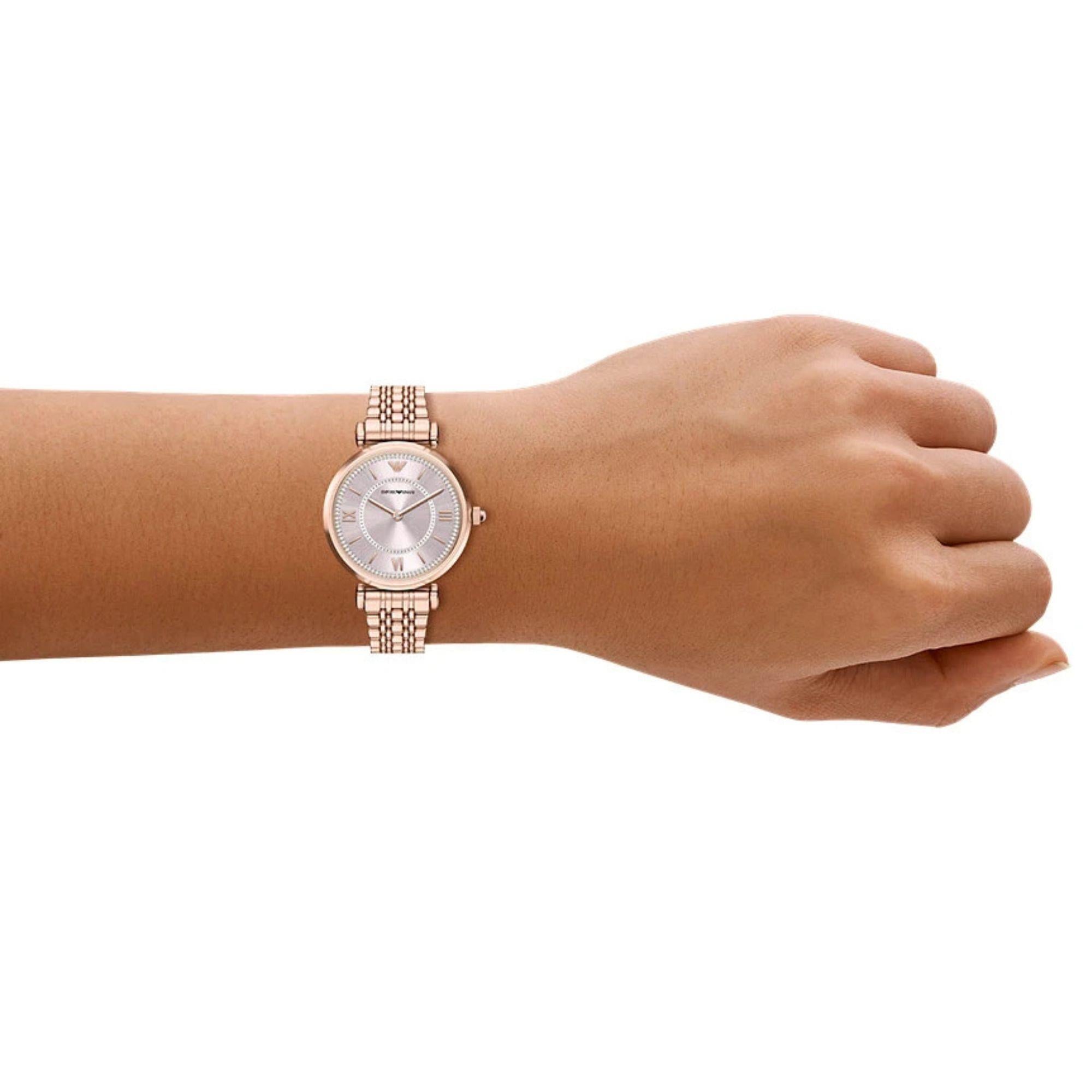 Emporio Armani Gianni 32mm Light Pink Dial Steel Ladies Quartz Watch AR11767