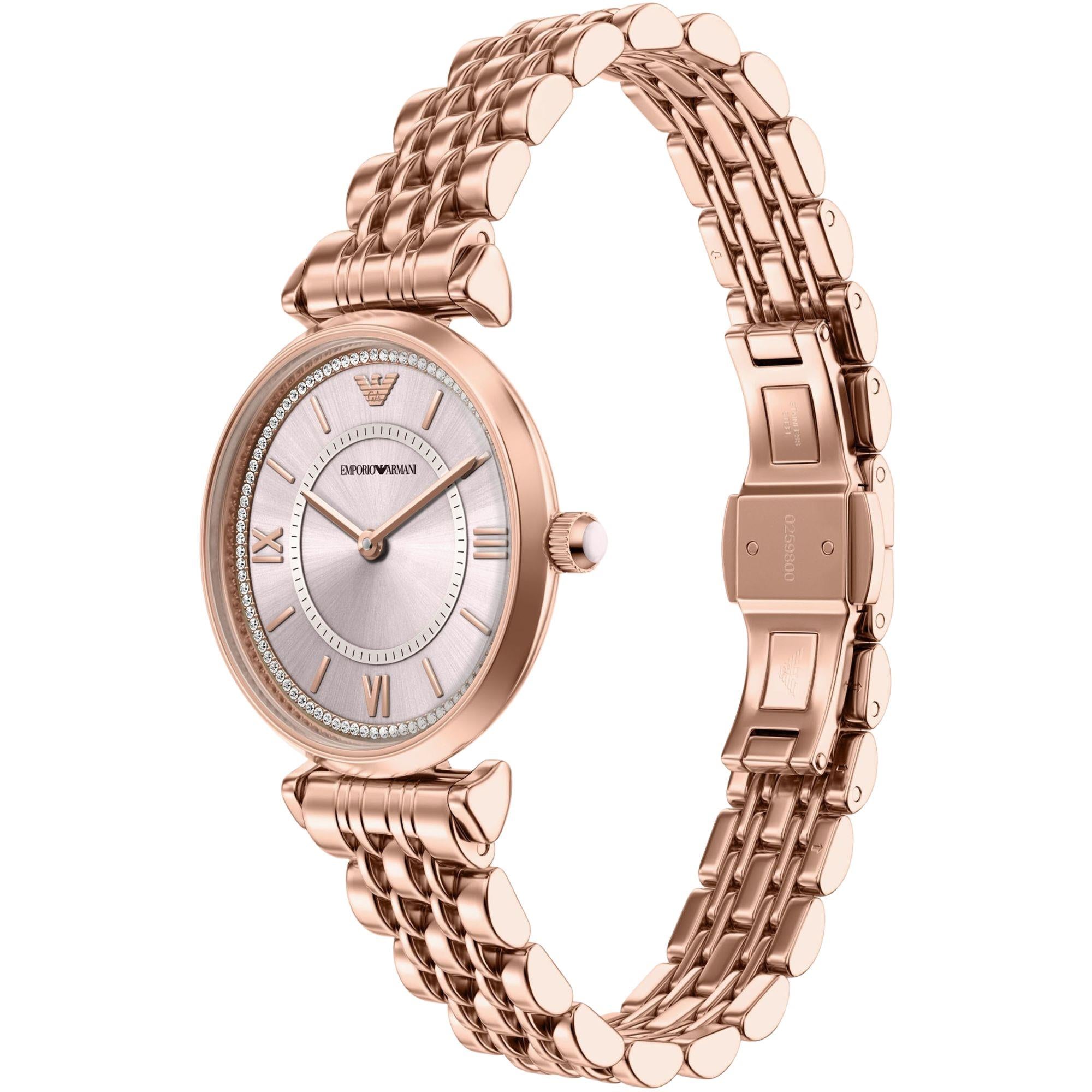 Emporio Armani Gianni 32mm Light Pink Dial Steel Ladies Quartz Watch AR11767
