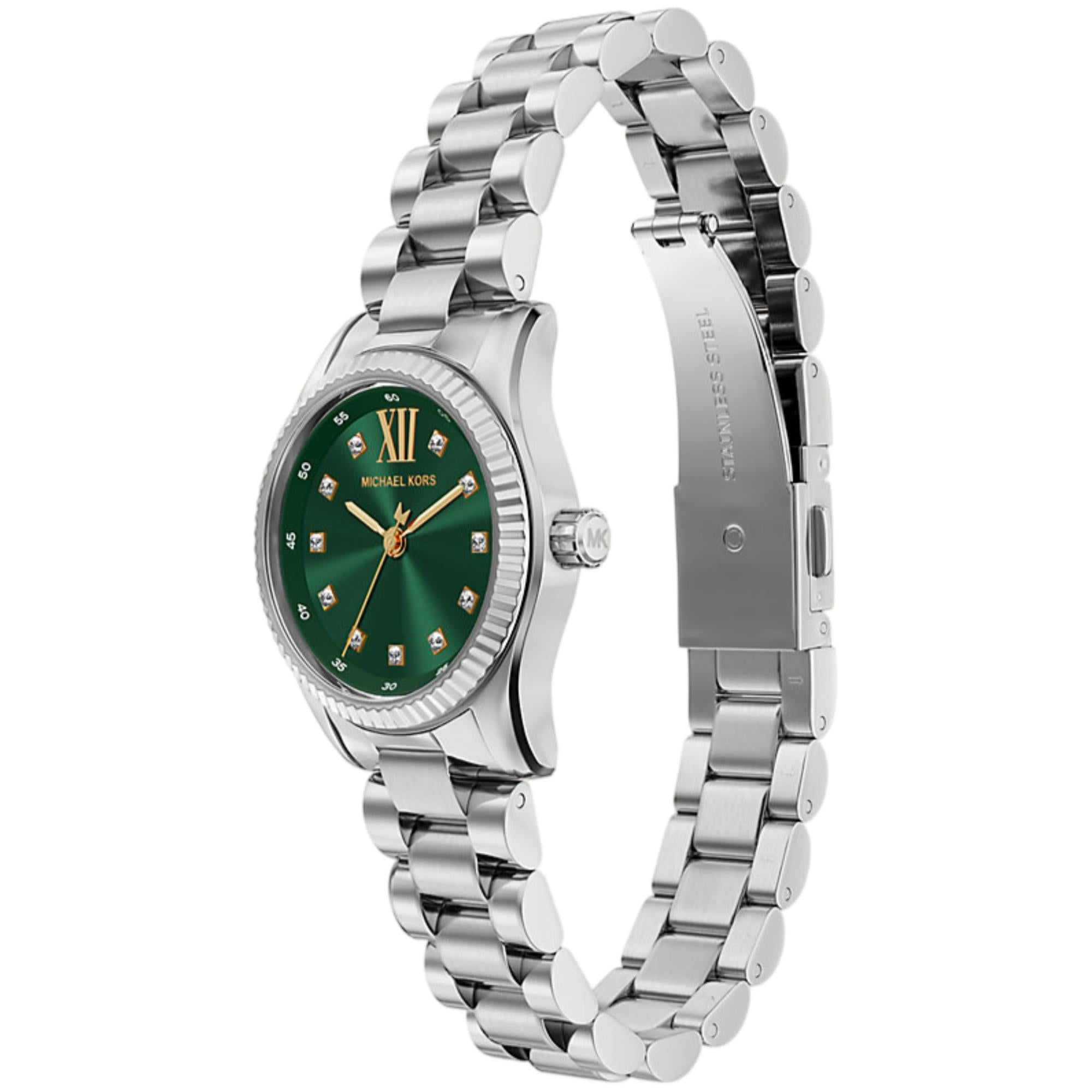 Michael Kors Lexington 26mm Green Dial Steel Ladies Quartz Watch MK7580