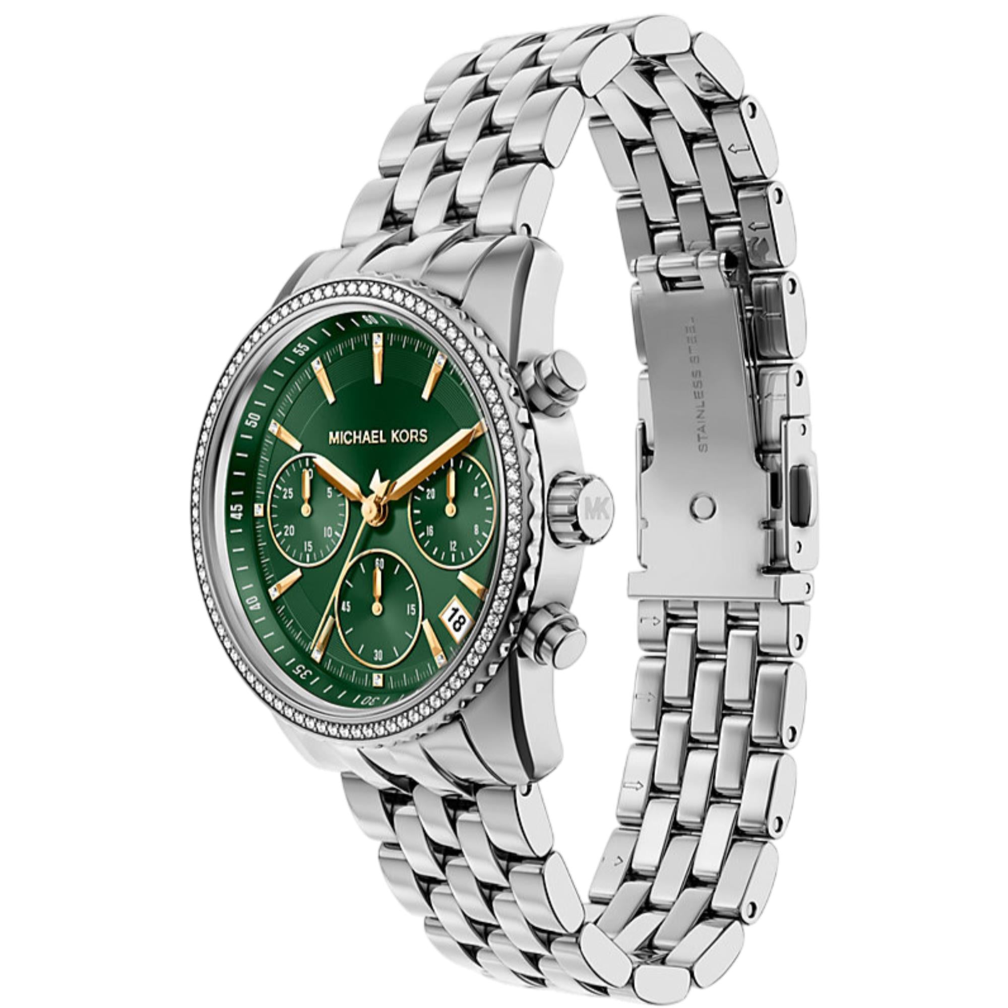 Michael Kors Bryant 35mm Chronograph Green Dial Steel Ladies Quartz Watch MK7583