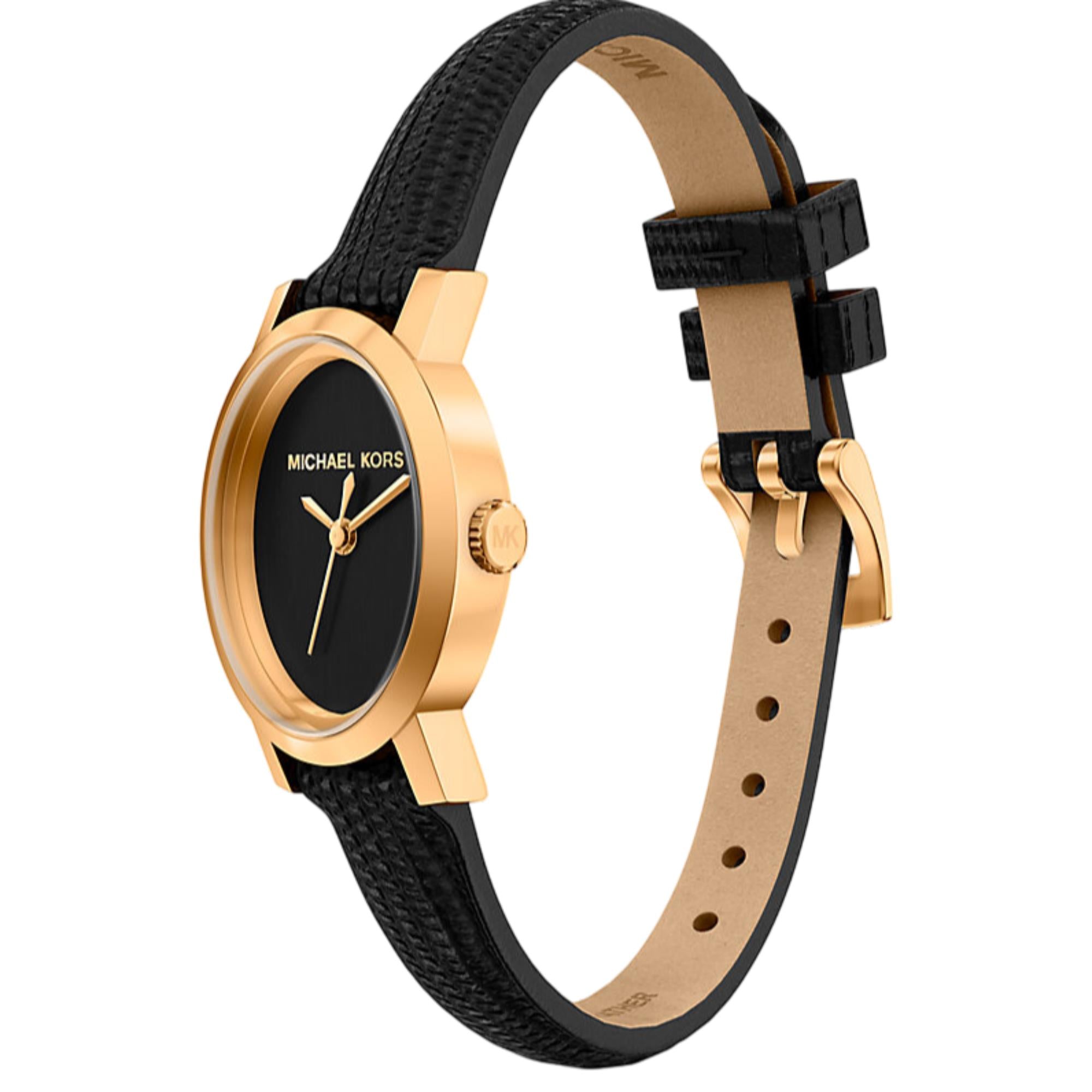 Michael Kors Petite Maude Black Dial Embossed Leather Strap Women's Watch MK7585