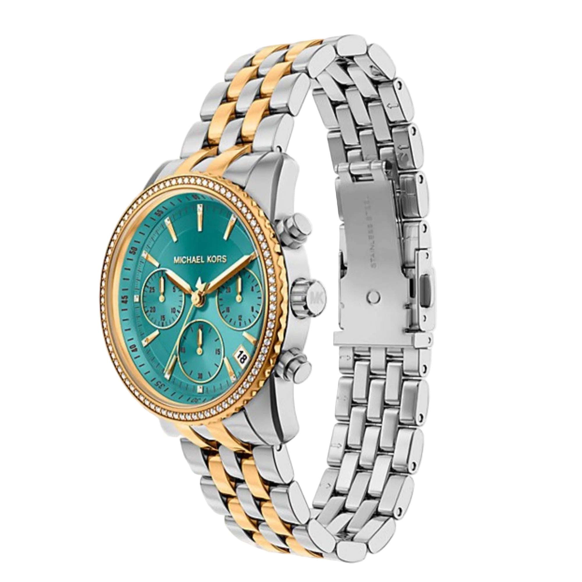 Michael Kors Bryant Pave Chronograph Blaues Zifferblatt Stahlarmband Damenuhr MK7582