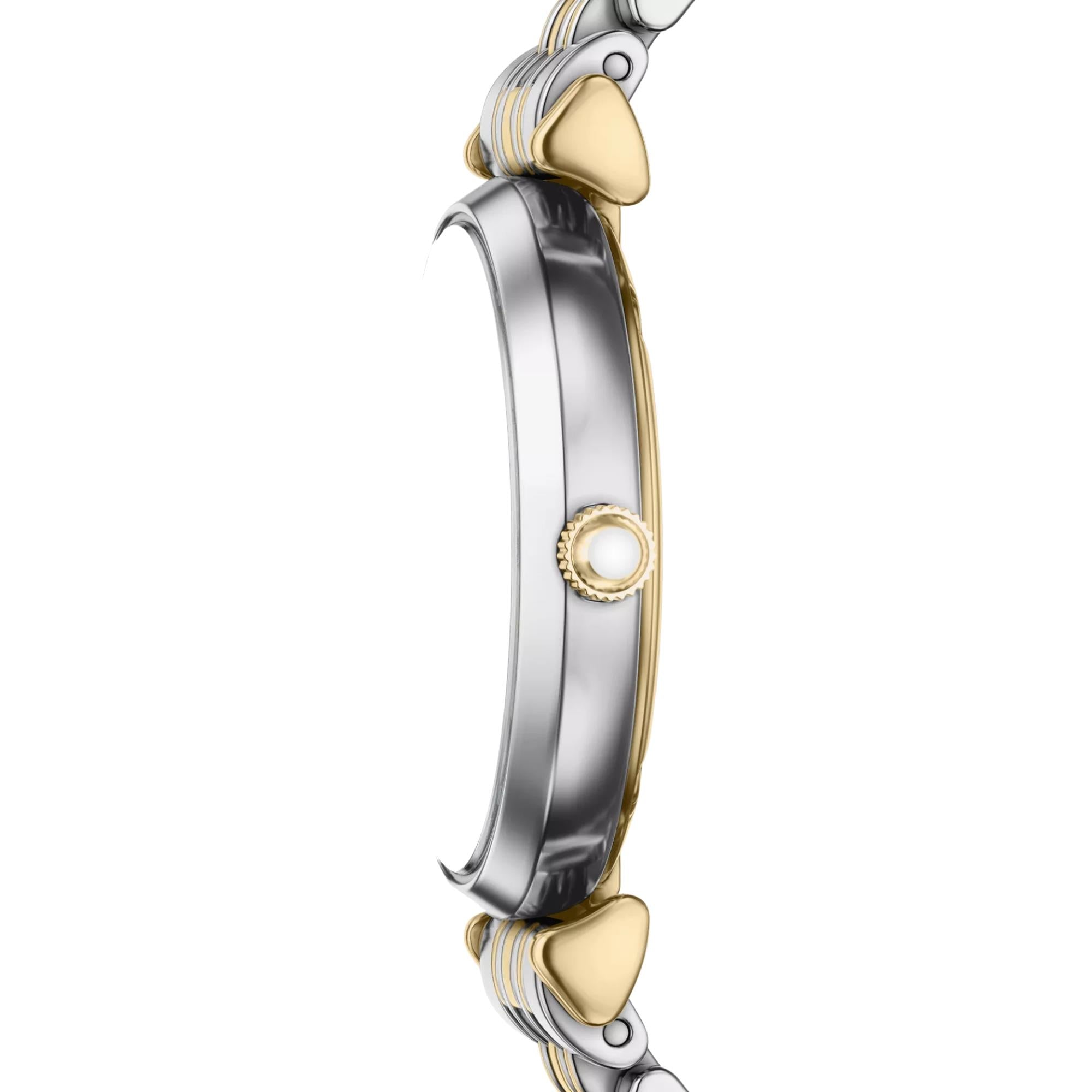 Emporio Armani Gianni T-Bar 28mm White Mother of Pearl Dial Steel Ladies Quartz Watch AR11769